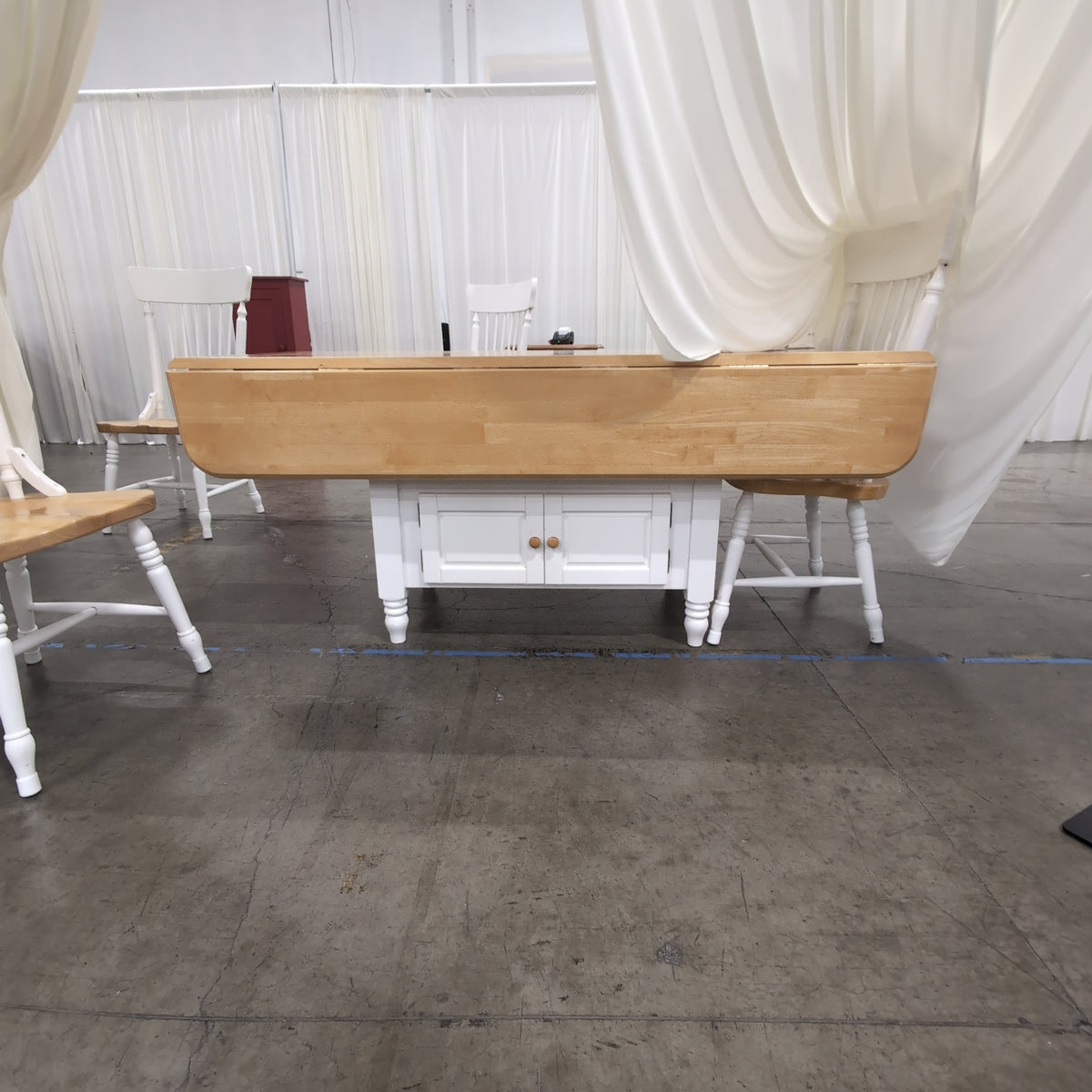 Two-Tone Drop-Leaf Dining Table and Four Chairs with Storage Base