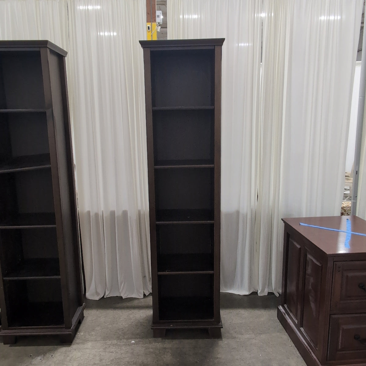 Dark Wood Five-Shelf Bookcase with Crown Molding