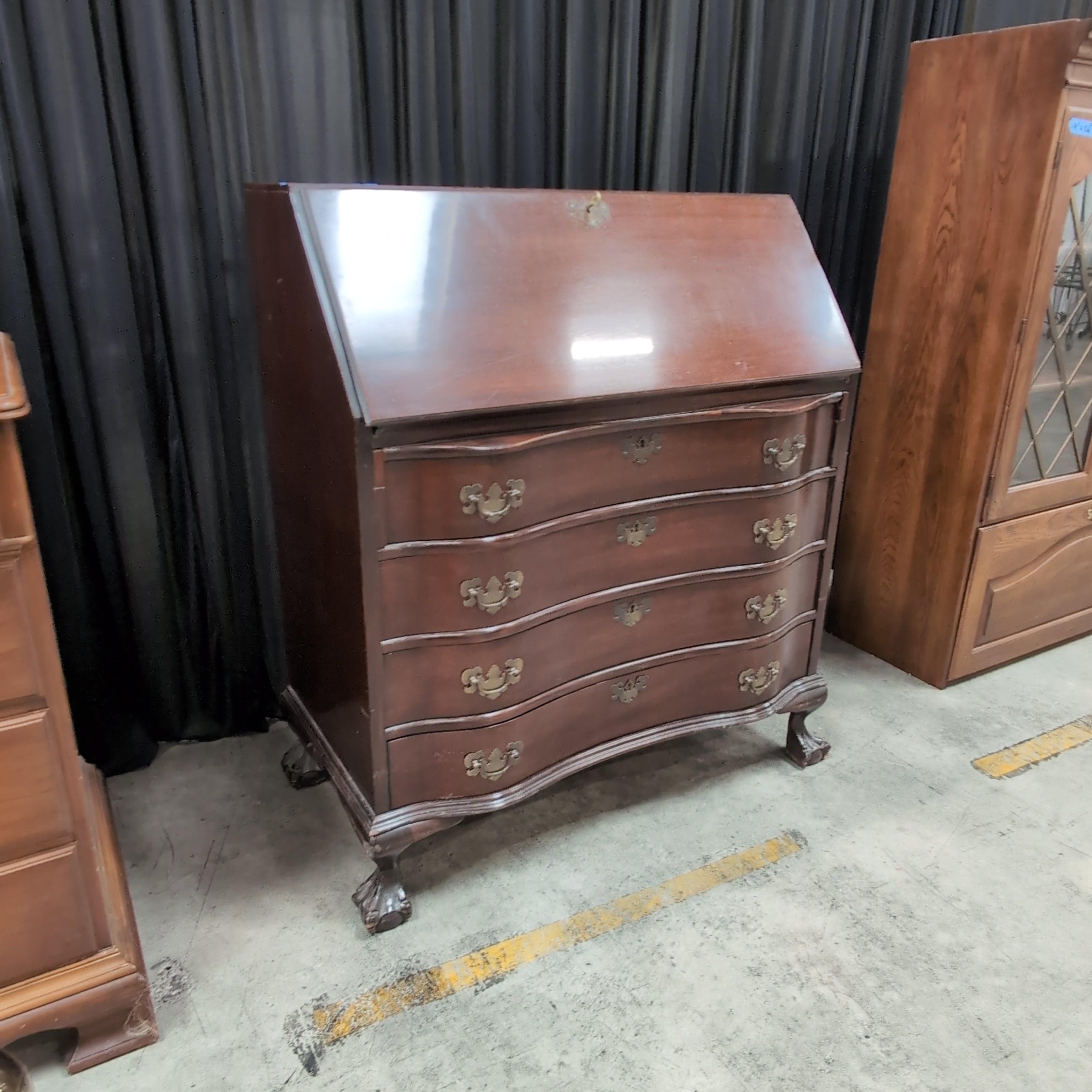 Traditional Dark Wood Secretary Desk with Claw Feet