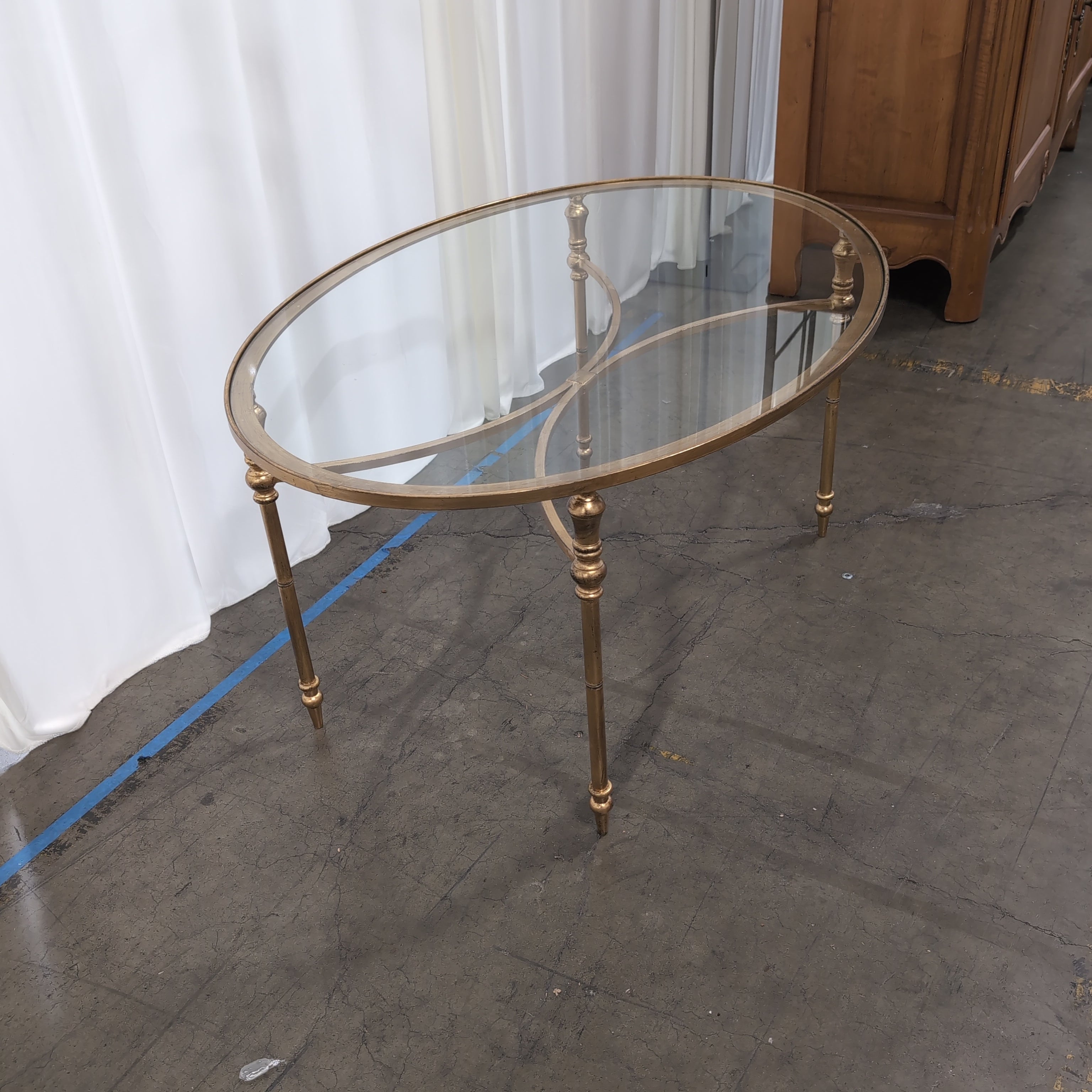Oval Glass Top Gold-Tone Metal Coffee Table