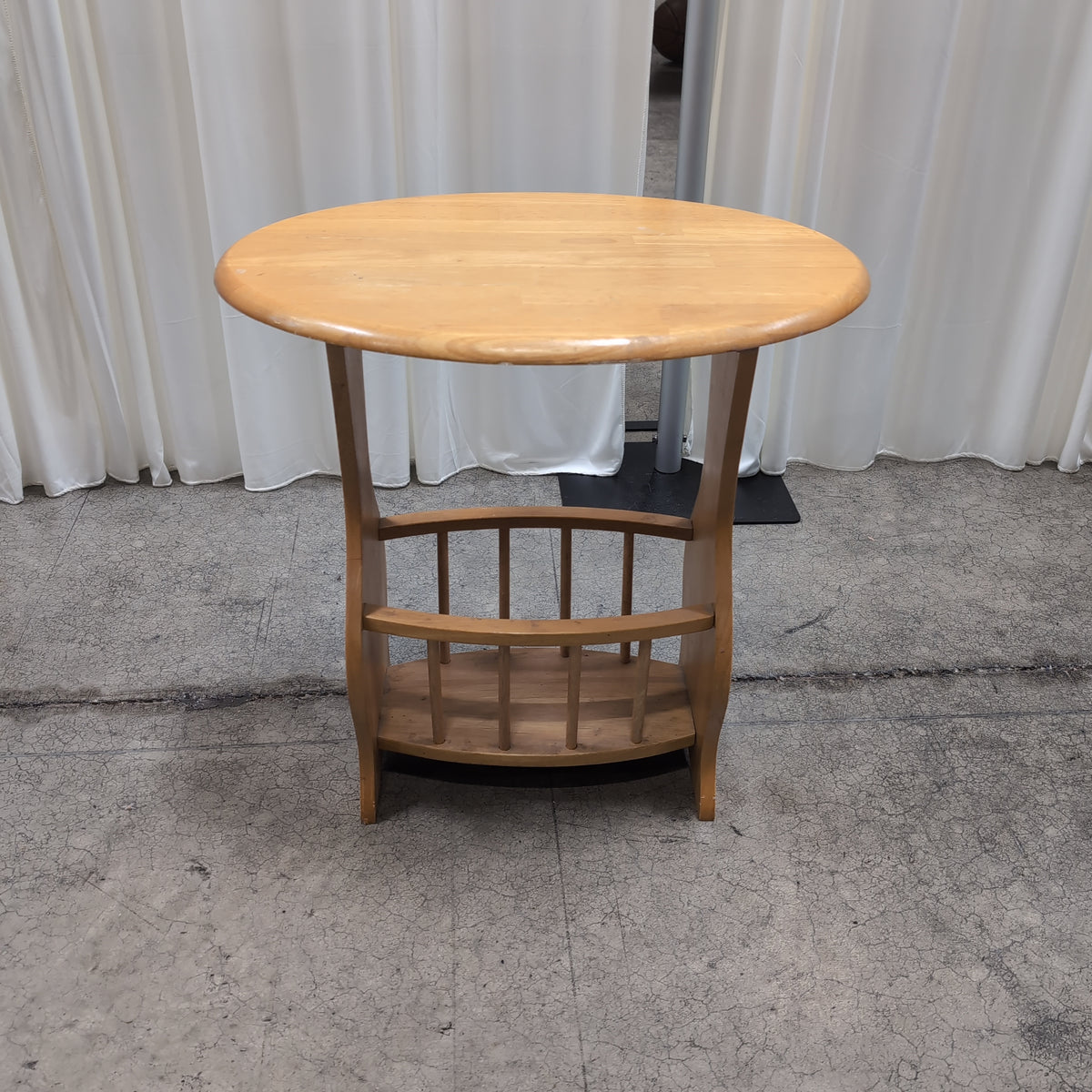 Natural Finish Oval End Table with Slat Shelf