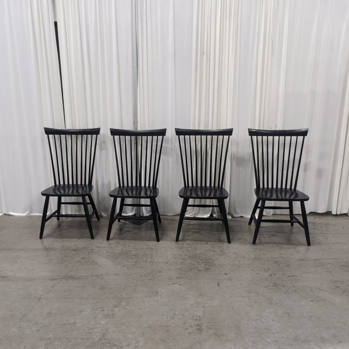 Set of Four Ethan Allen Black Windsor Back Dining Chairs
