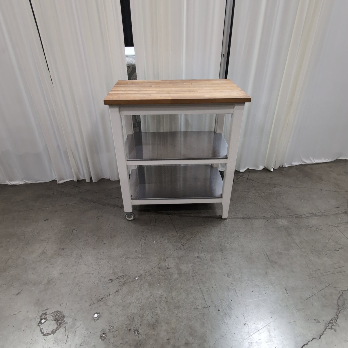 White Frame Butcher Block Kitchen Cart
