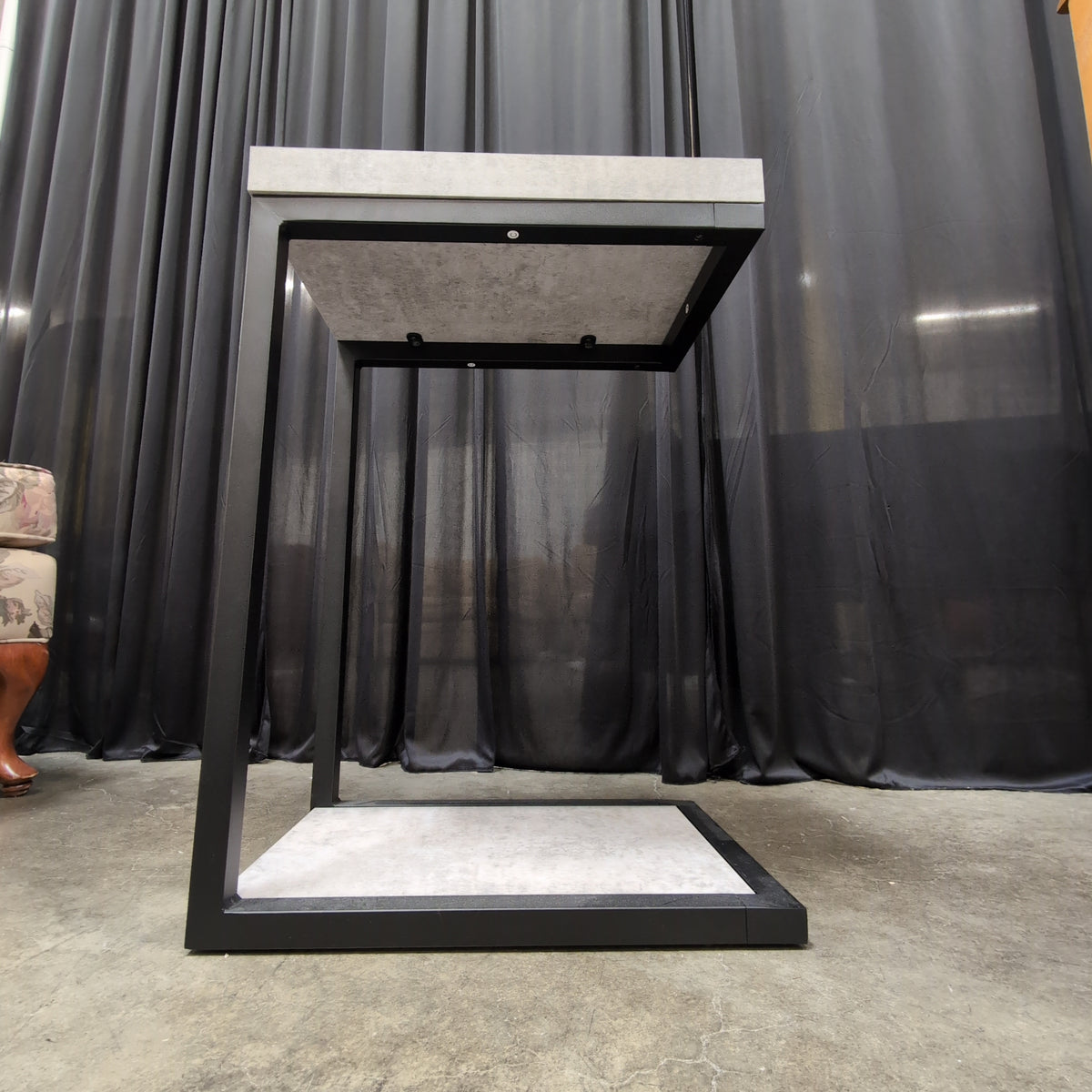 Industrial Grey Concrete-Look C-Shaped End Table