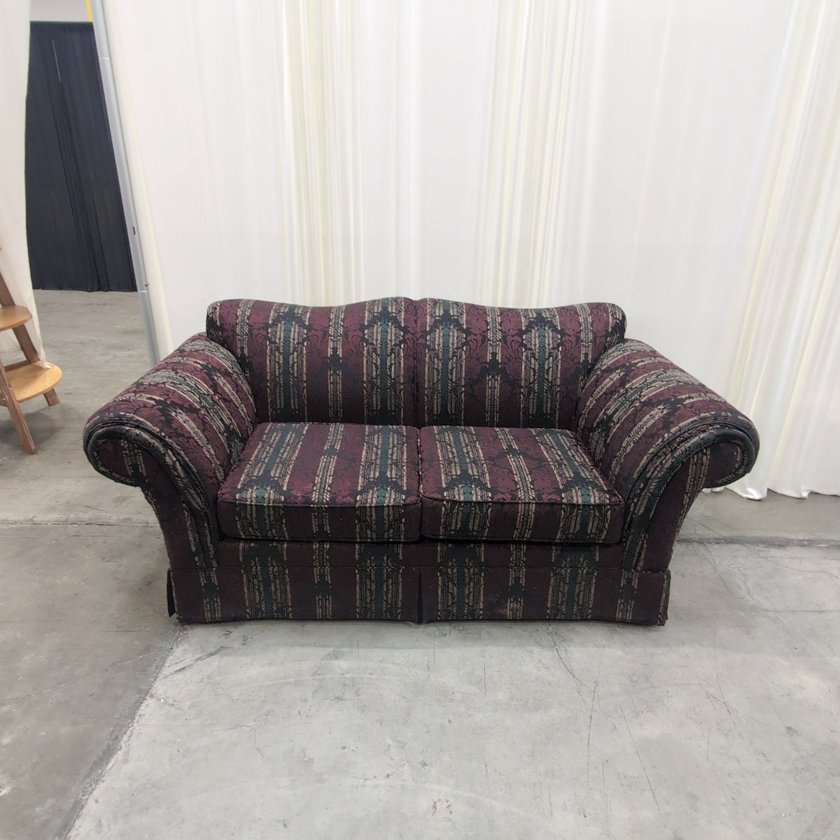 Striped Burgundy Upholstered Armchair with Rolled Arms