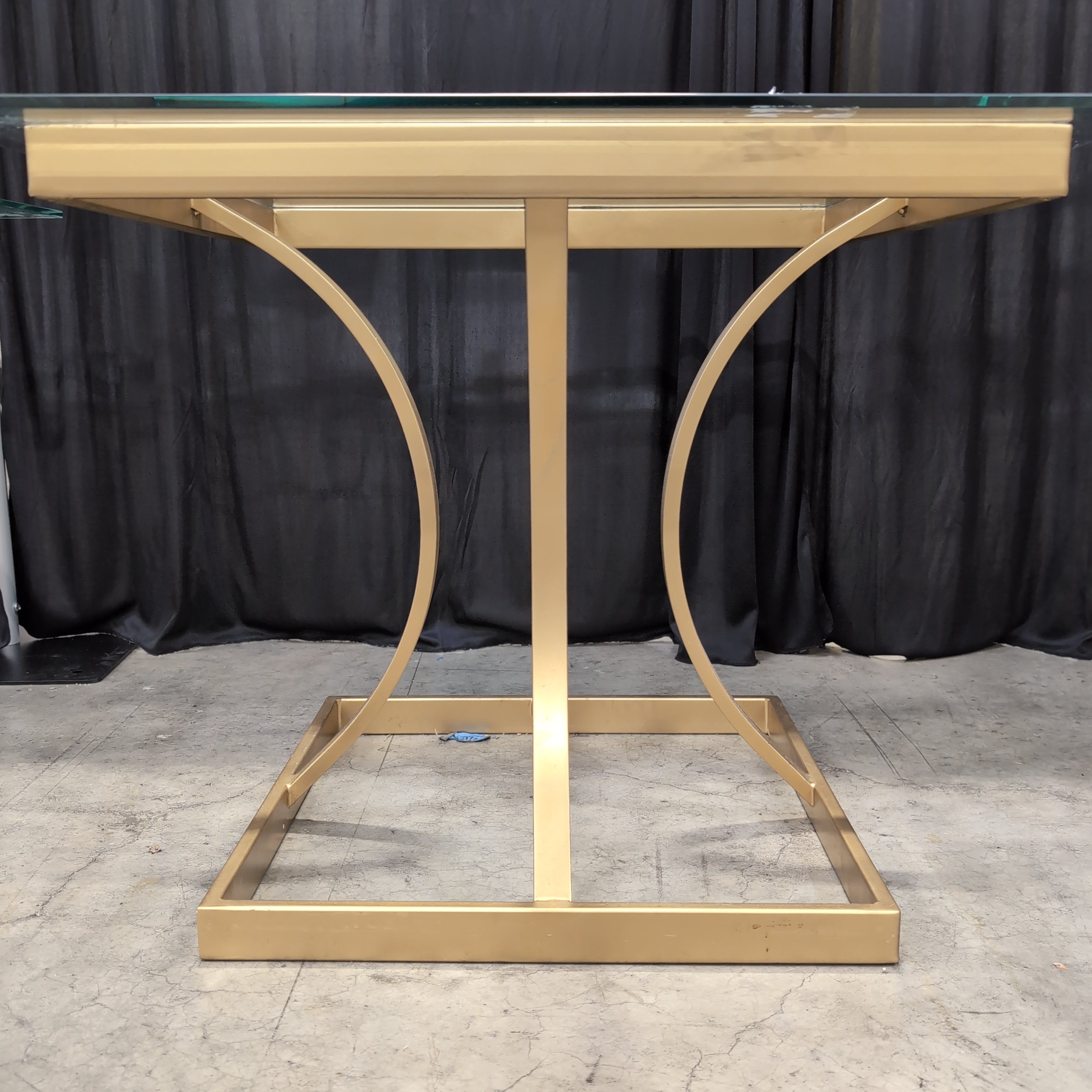 Geometric Gold Metal Coffee Table with Glass Top