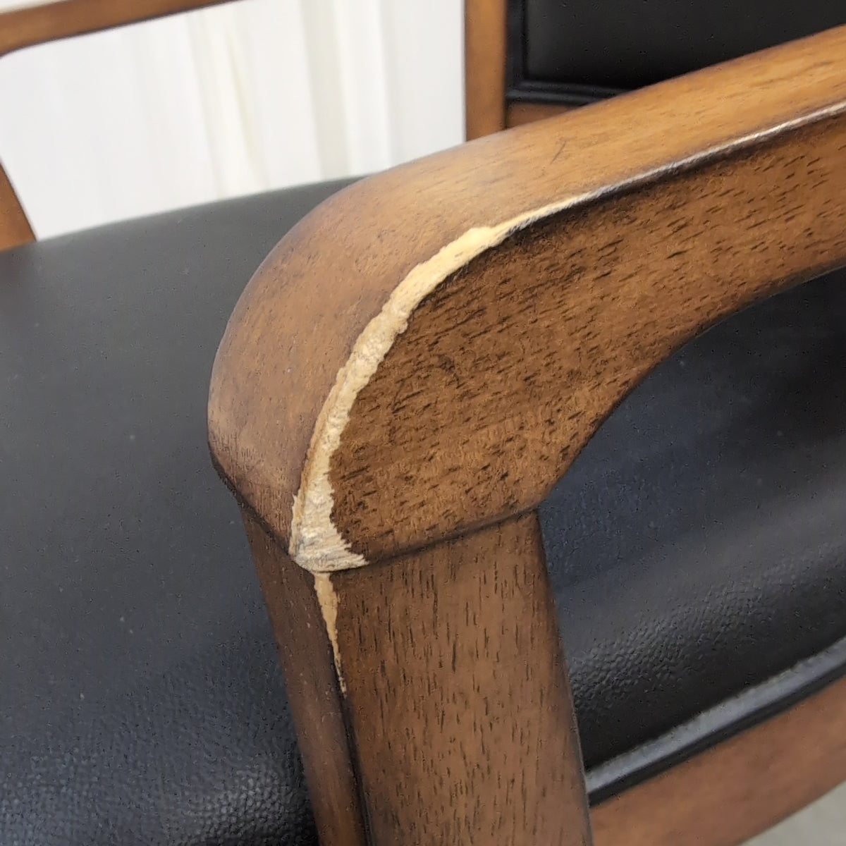 Mid-Century Style Wood Frame Armchair with Black Upholstery