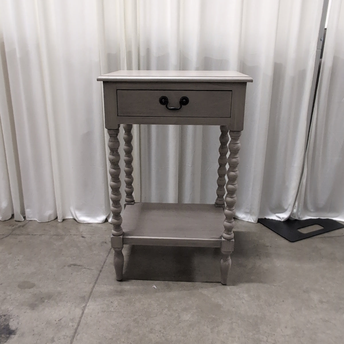 Light Grey Wood Nightstand with Open Shelf