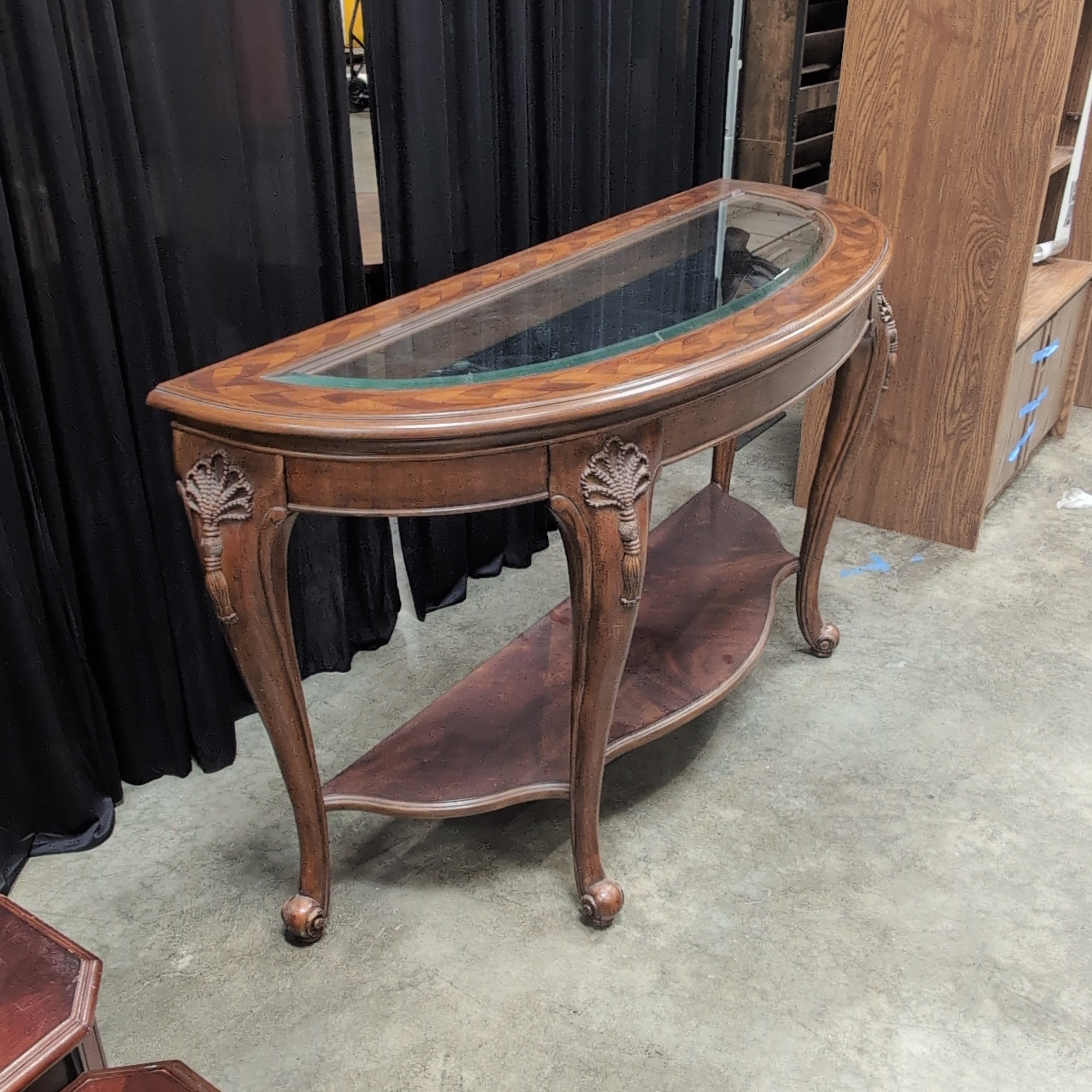 Traditional Dark Wood Console Table with Glass Top
