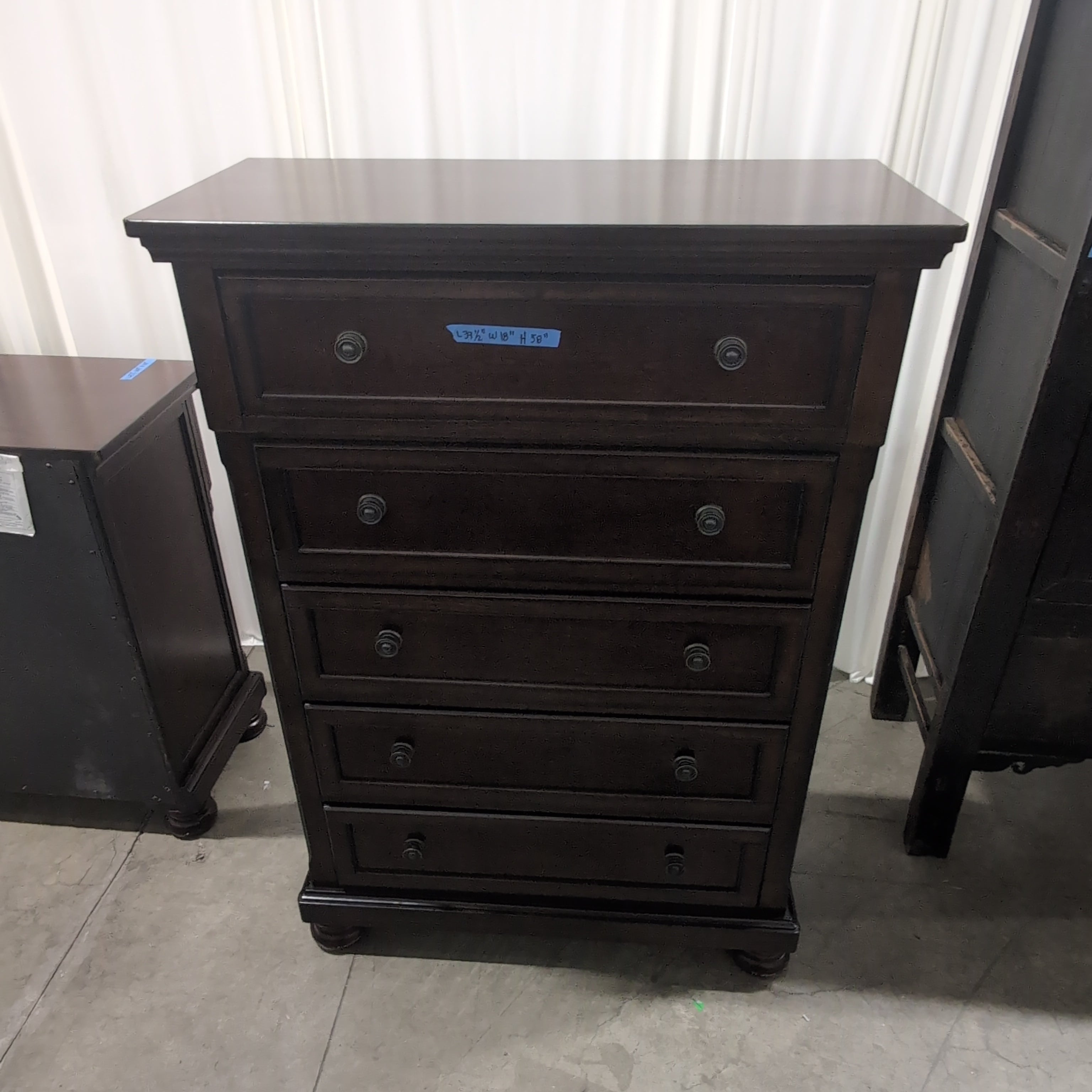 Traditional Dark Wood Five-Drawer Dresser