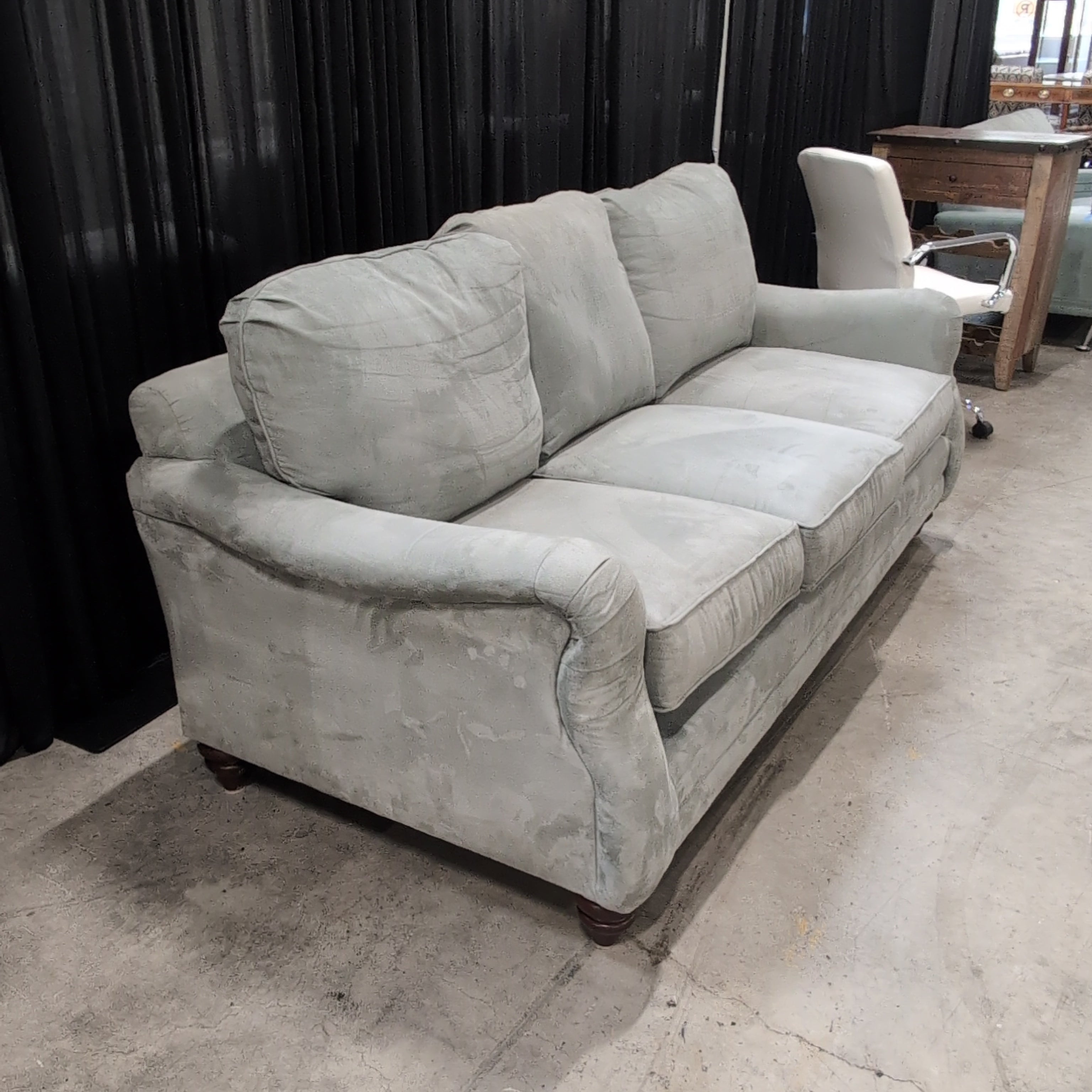 Soft Grey Microfiber Couch with Rolled Arms