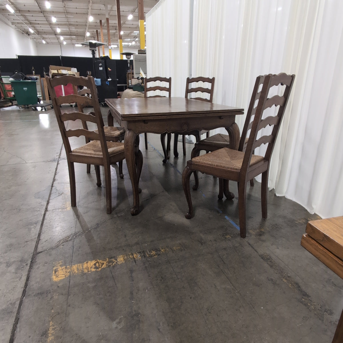 French Provincial Style Wood Dining Table with Six Chairs