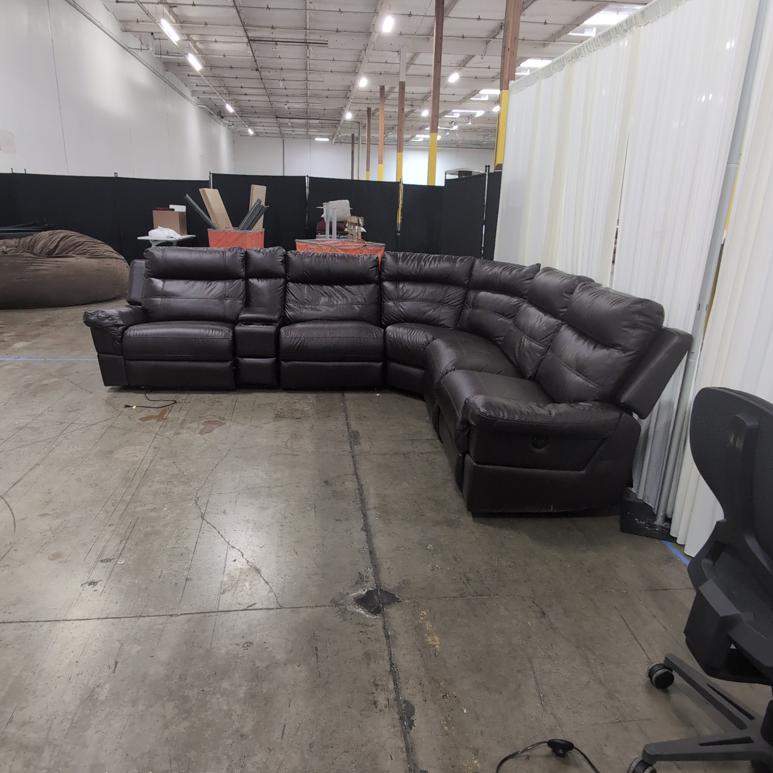 Dark Brown Leather Reclining Sectional Couch