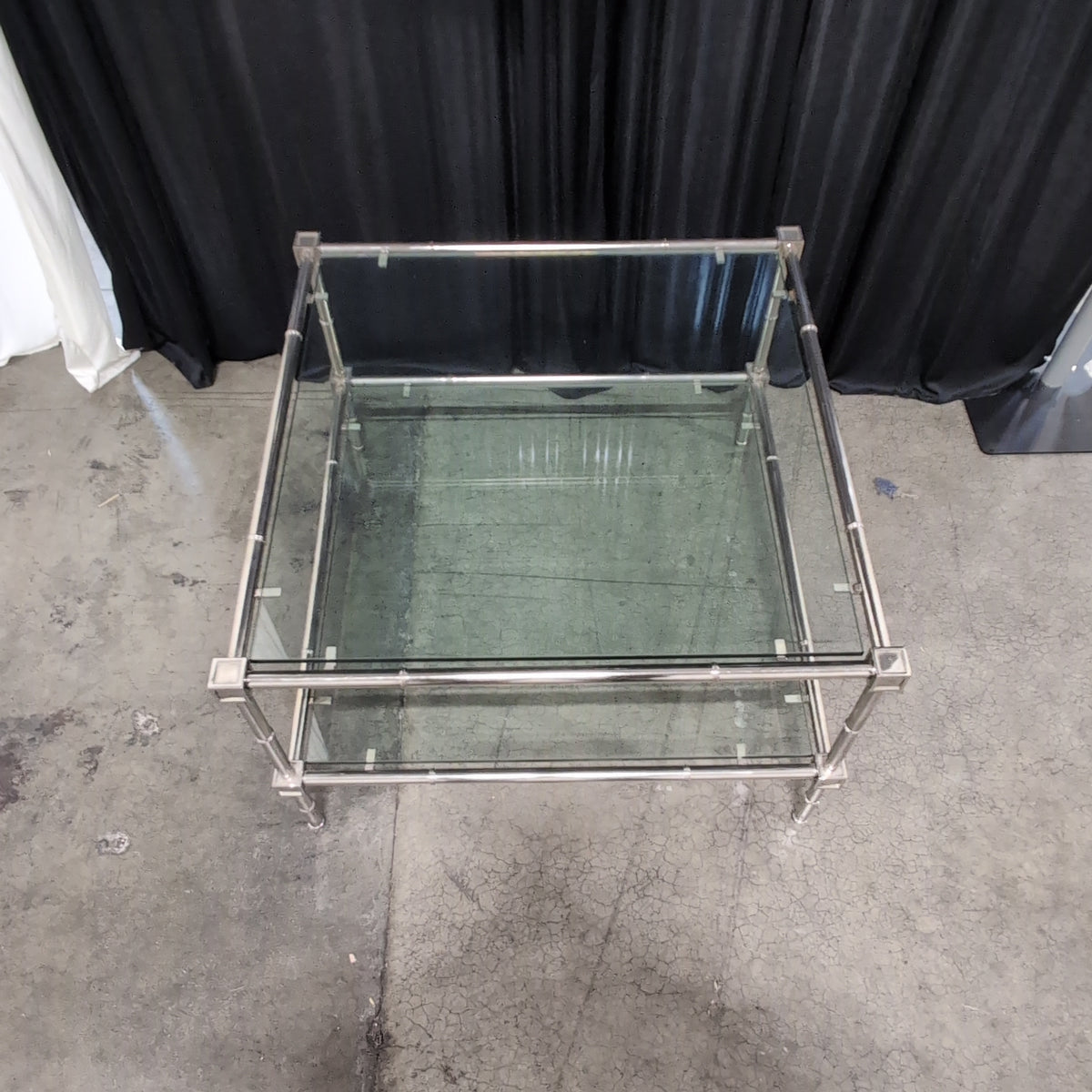 Square Two-Tiered Glass End Table with Chrome Frame