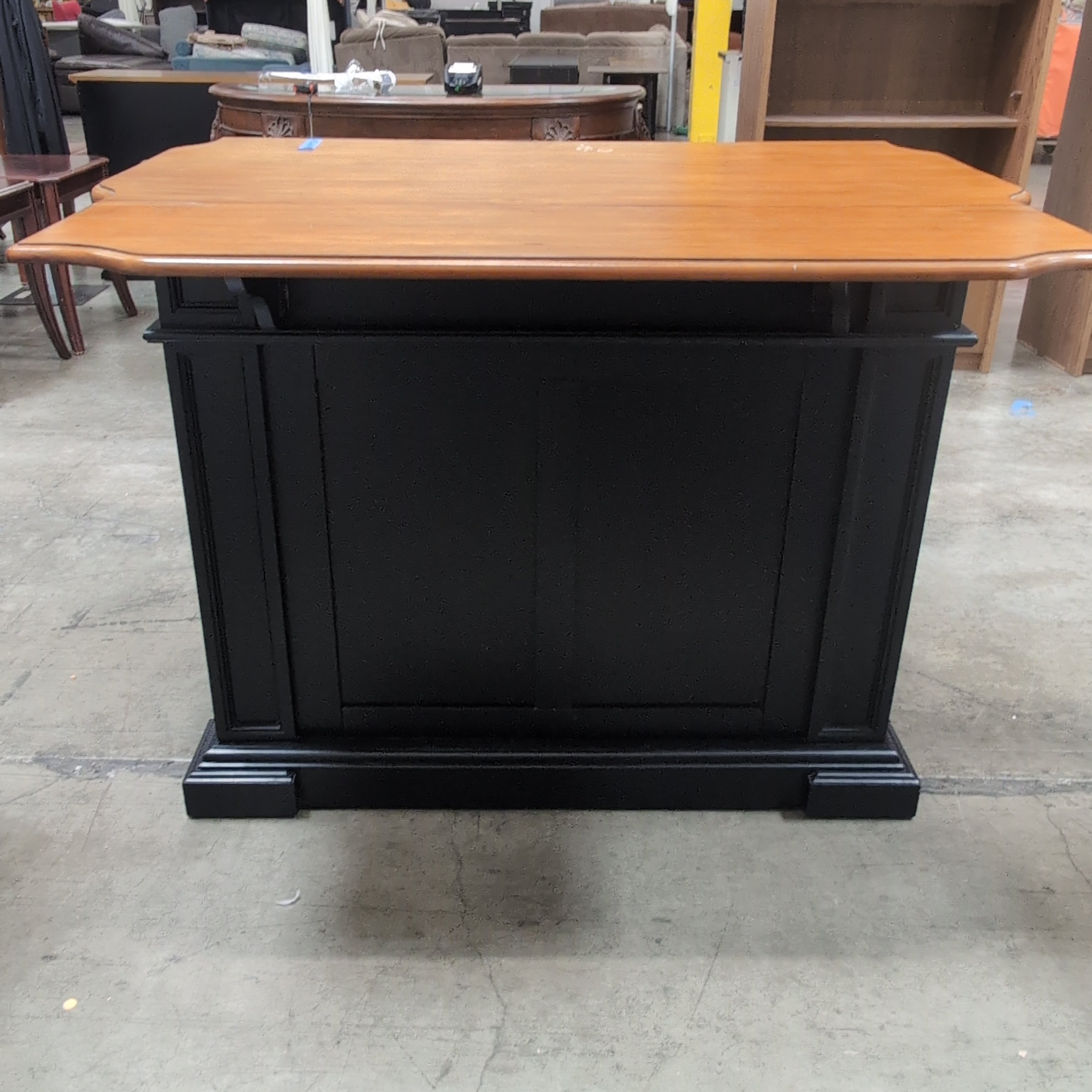 Black and Wood Kitchen Island with Drop-Leaf Top