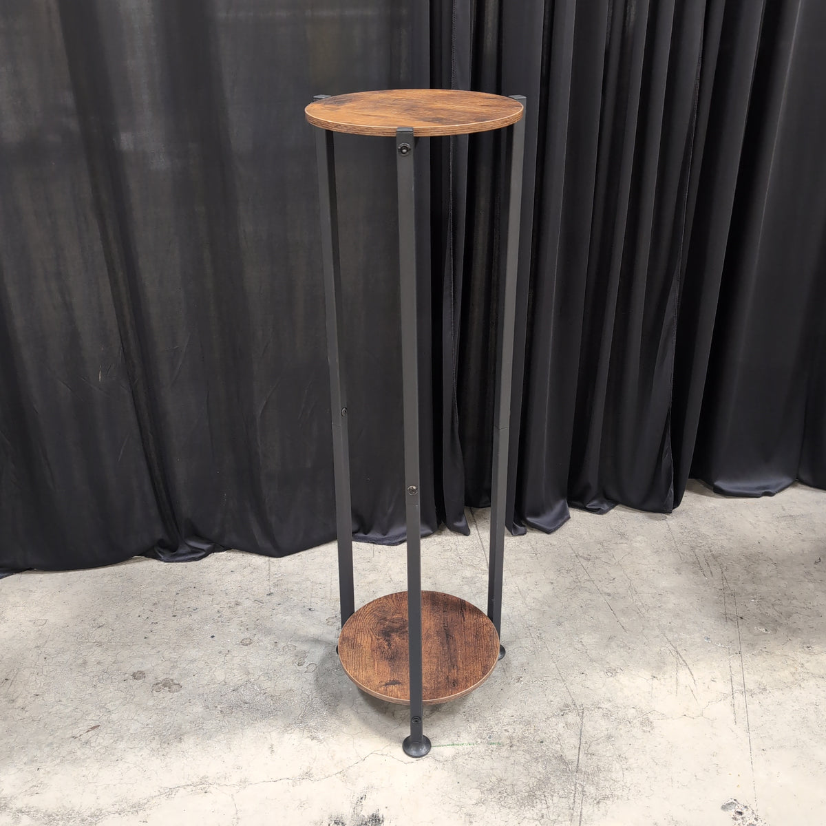 Rustic Brown Wood-Look Two-Tier Plant Stand with Metal Frame