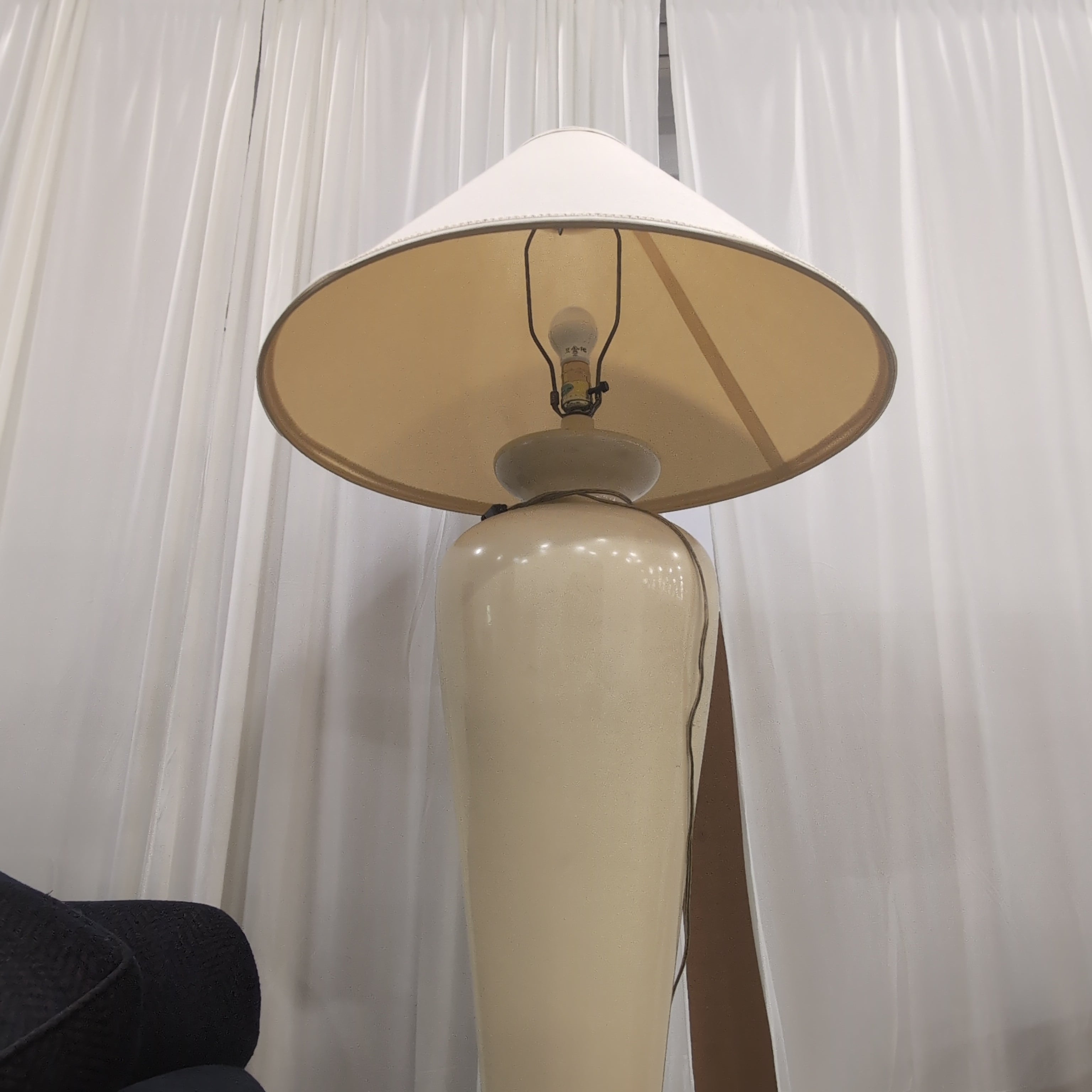 Tall Cream Glazed Ceramic Floor Lamp with Tapered Shade