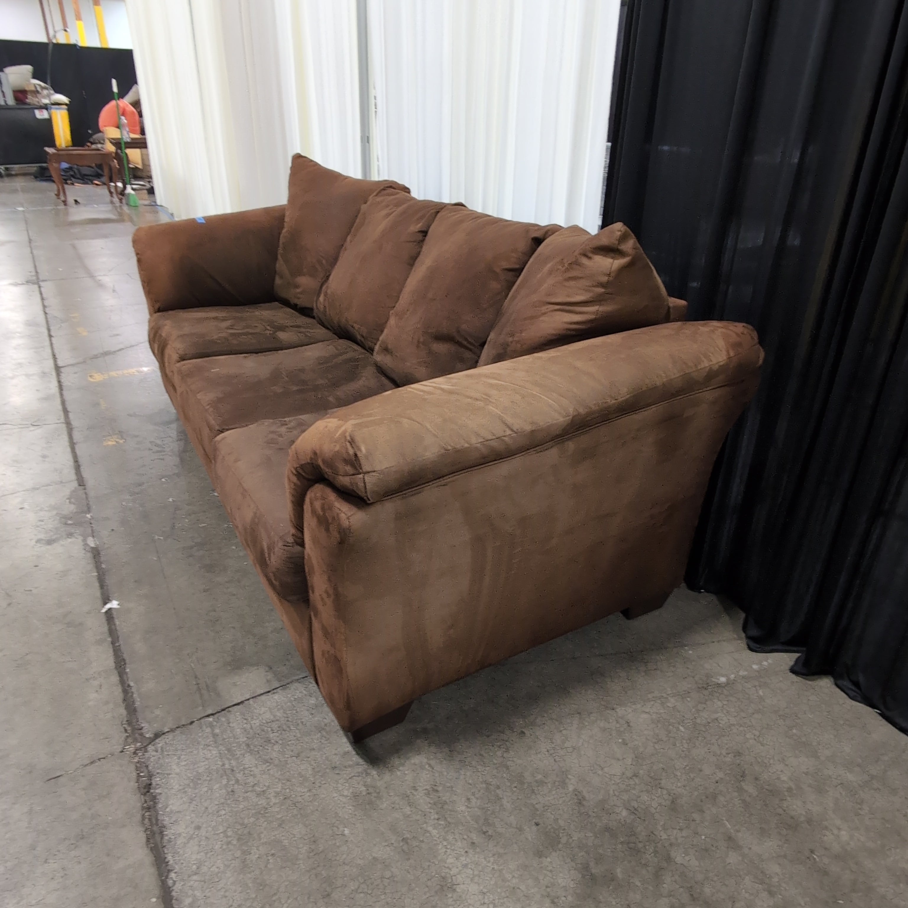 Brown Microfiber Couch with Rolled Arms