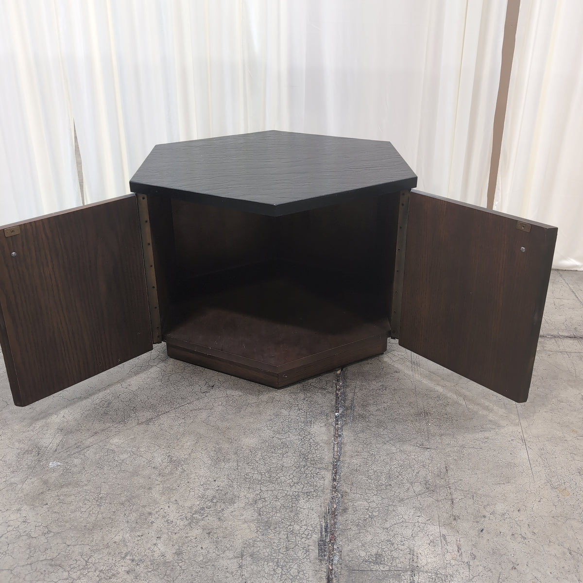 Campaign Style Hexagonal End Table in Dark Wood