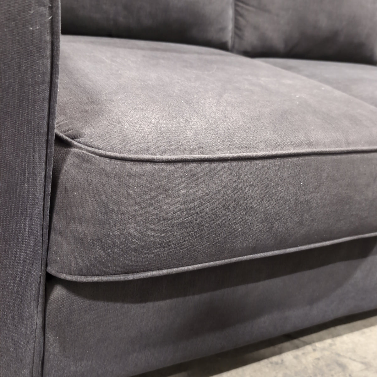 Textured Grey Fabric Couch with Track Arms