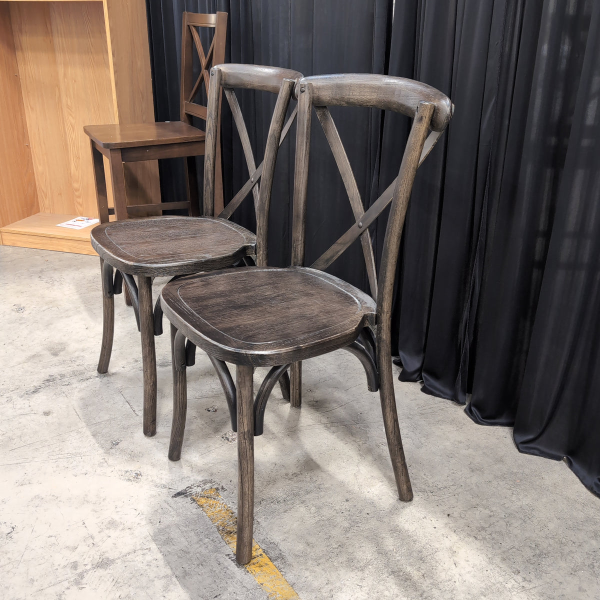 Dark Wood Cross-back Dining Chair in Distressed Finish