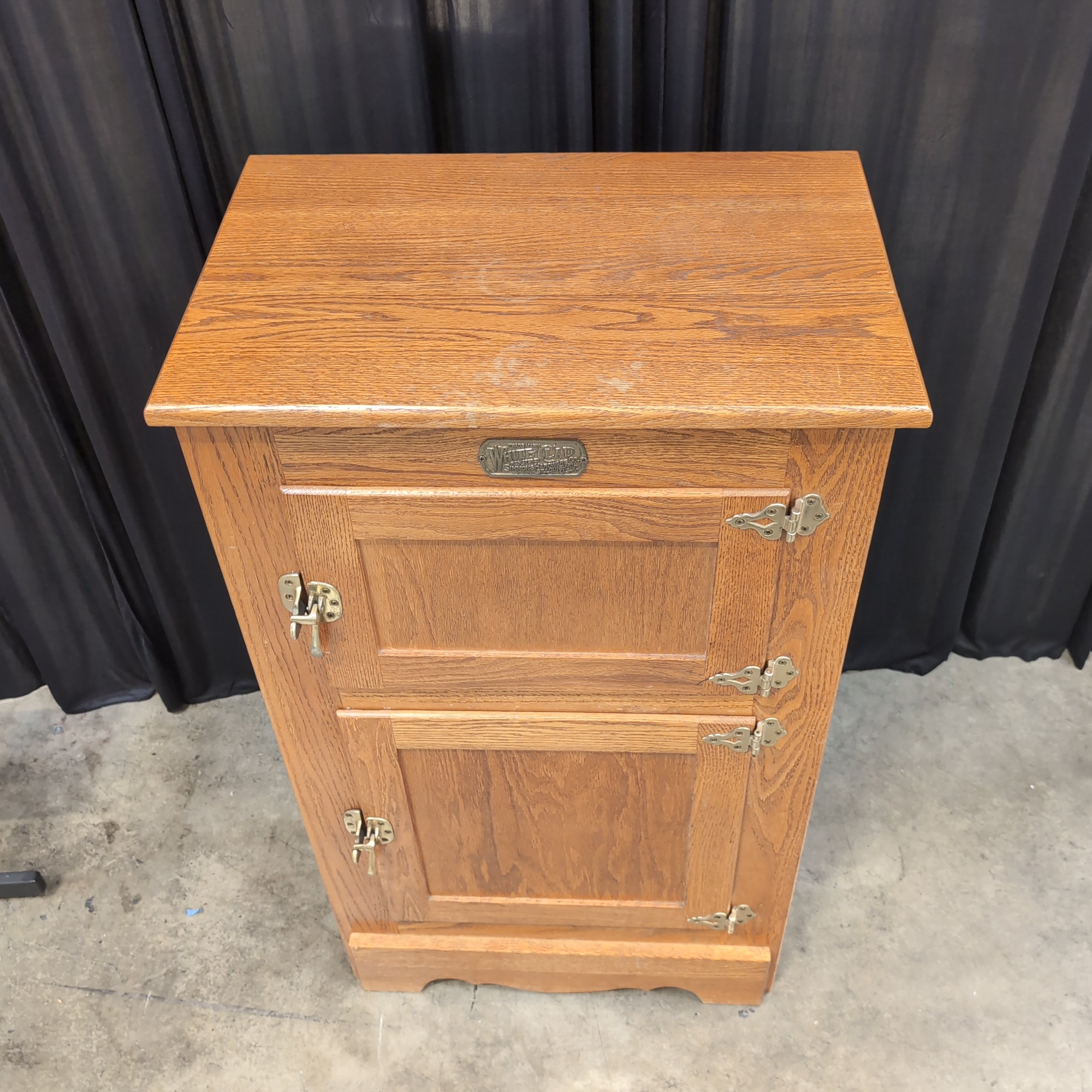 WHITE CLAD Oak Reproduction Icebox with Brass Hardware
