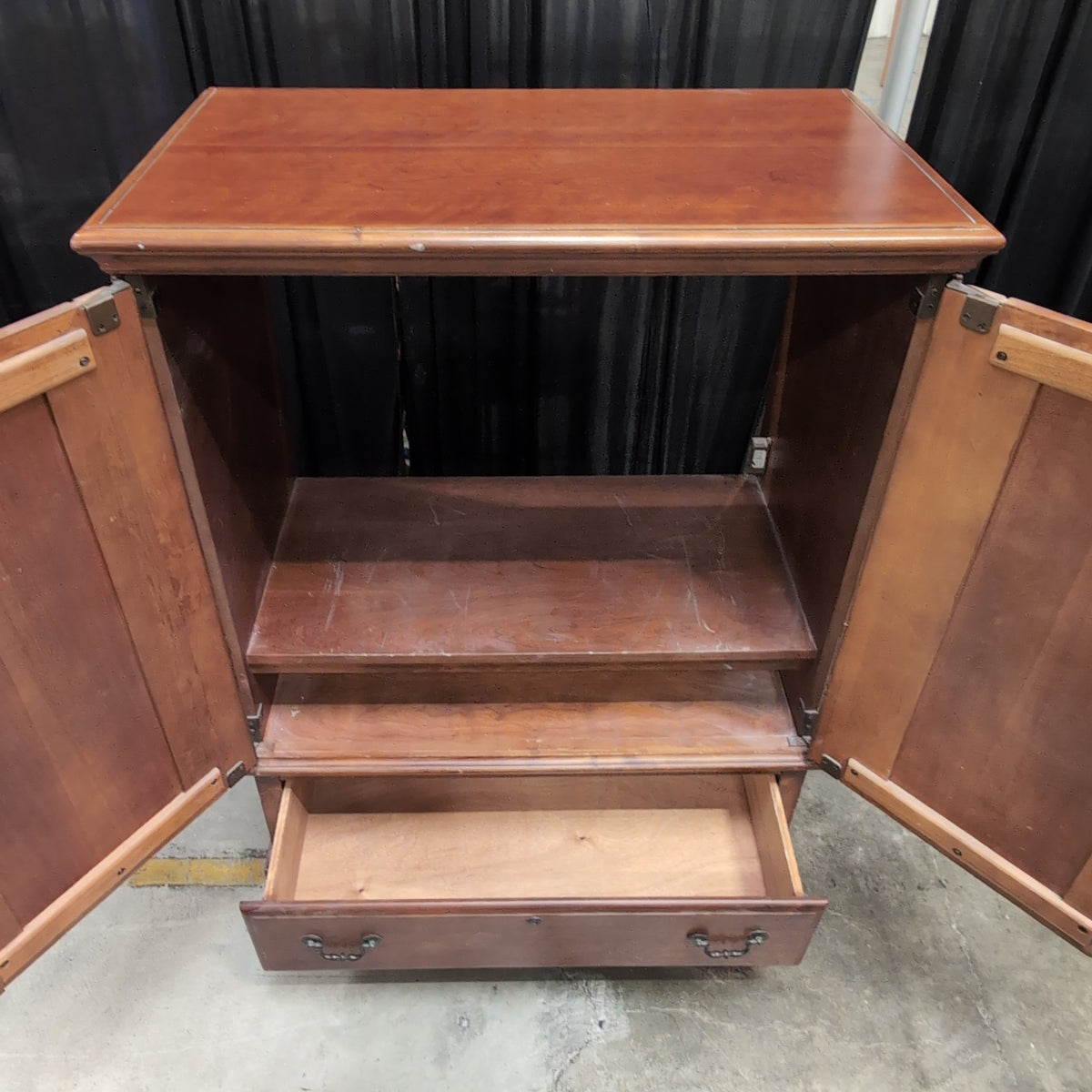 Cherry Finish Wood TV Stand with Cabinet Doors