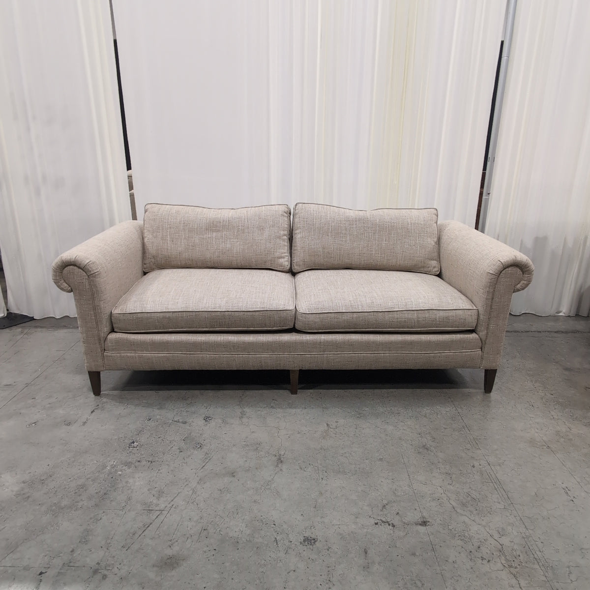 Beige Rolled Arm Transitional Loveseat in Textured Fabric
