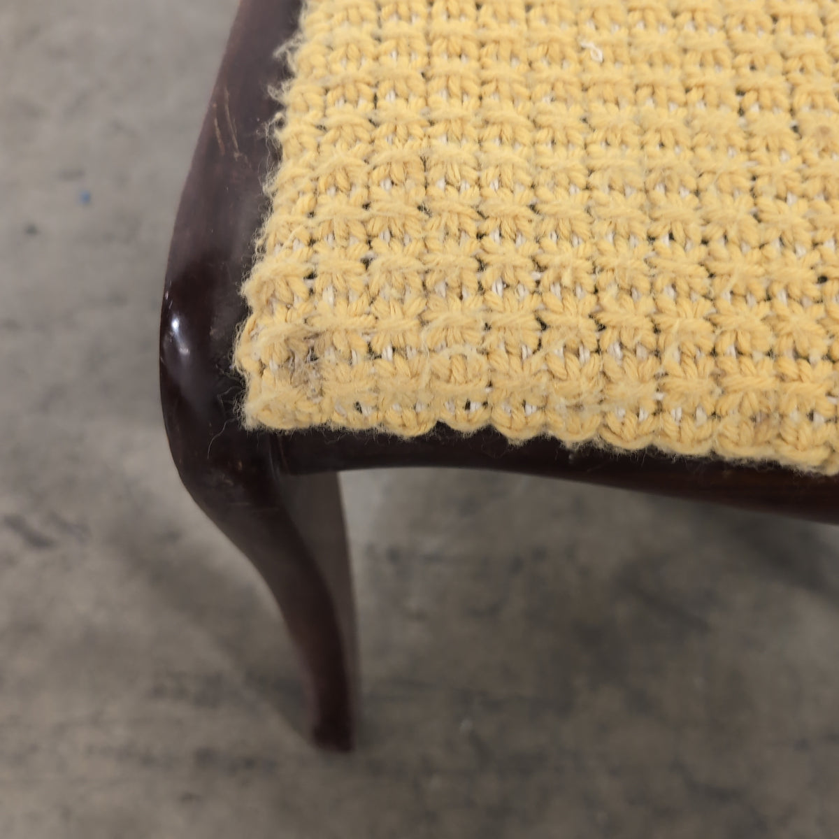Traditional Dark Wood Carved Back Chair with Woven Seat