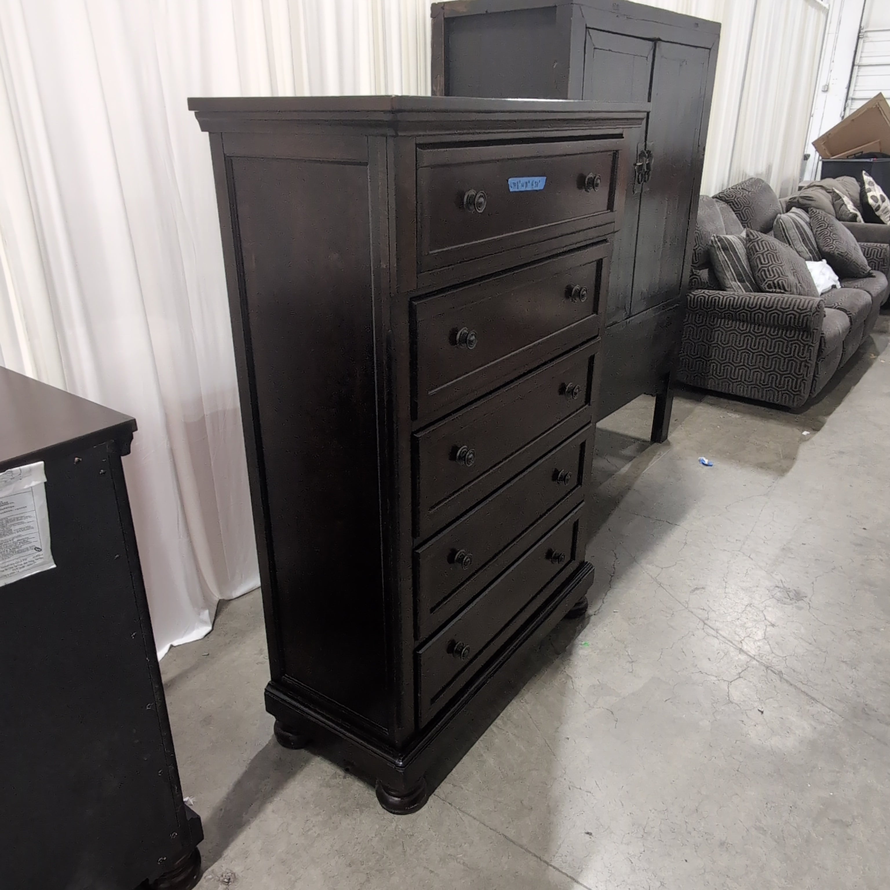 Traditional Dark Wood Five-Drawer Dresser