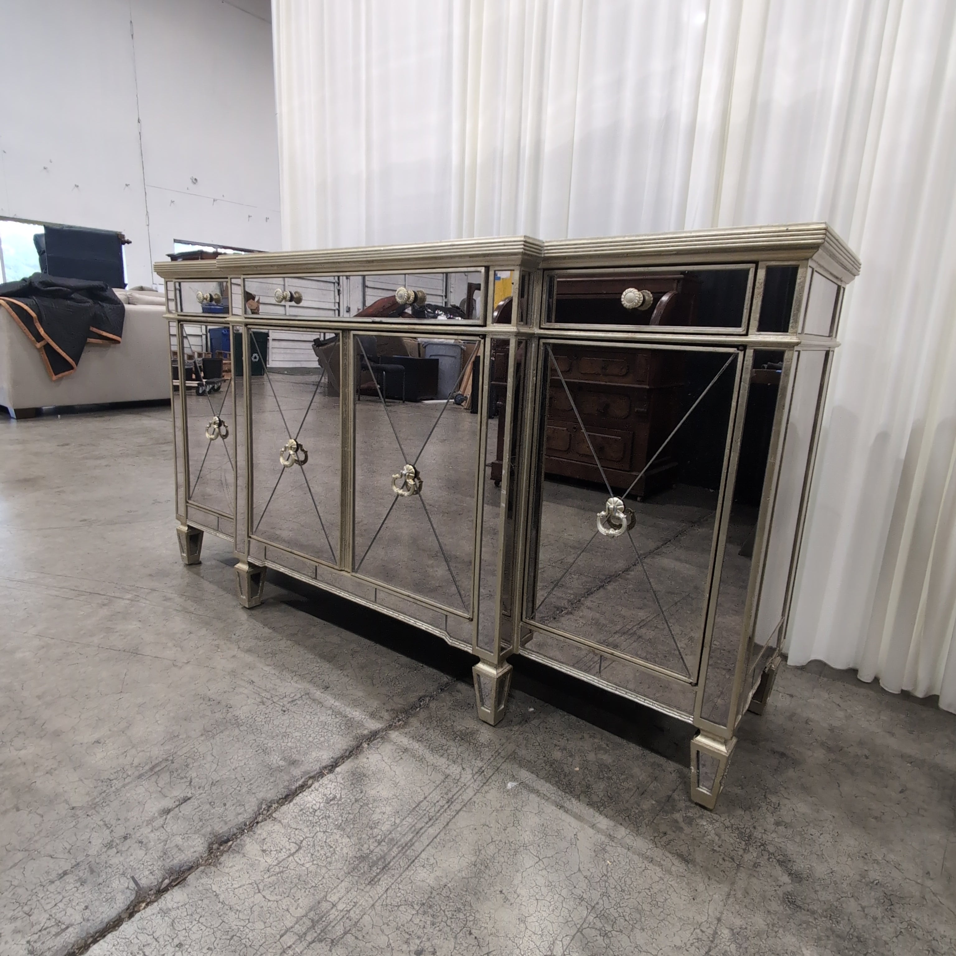 Zhong Shun Wood Art Co Champagne Mirrored Two-Drawer Buffet in Glass