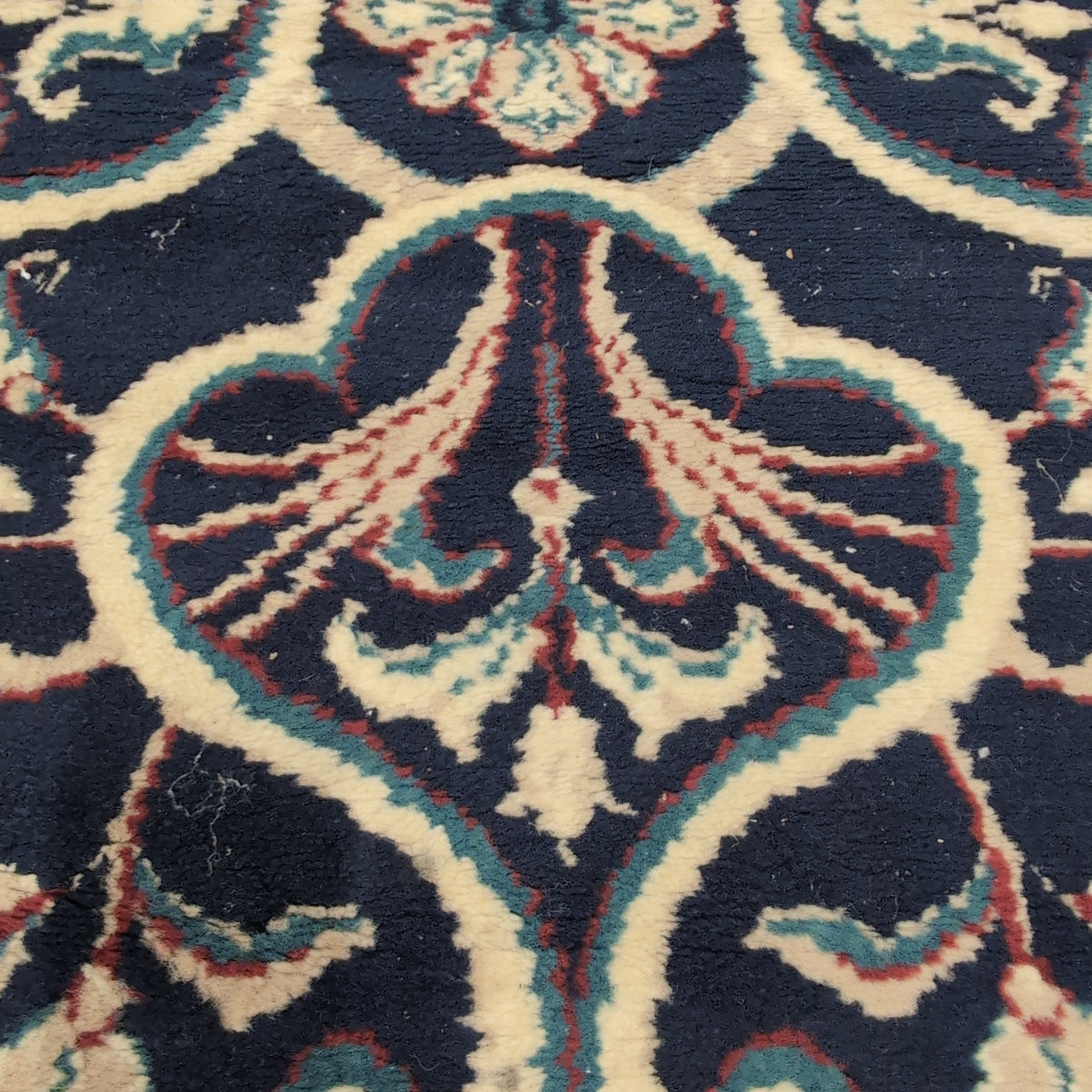 Traditional Navy Blue Floral Area Rug with Fringed Ends
