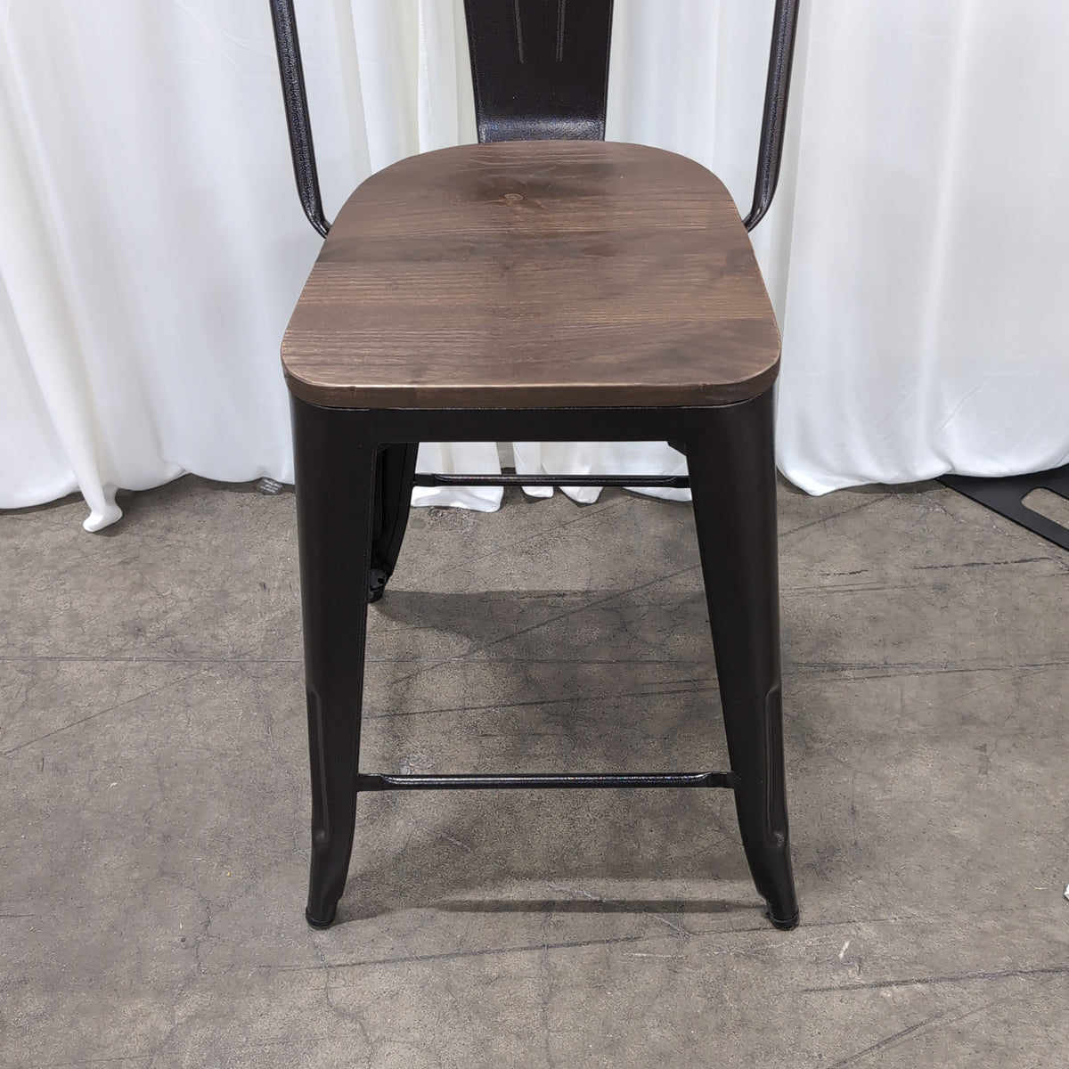 Industrial Dark Metal Bar Stool with Grey Cushion