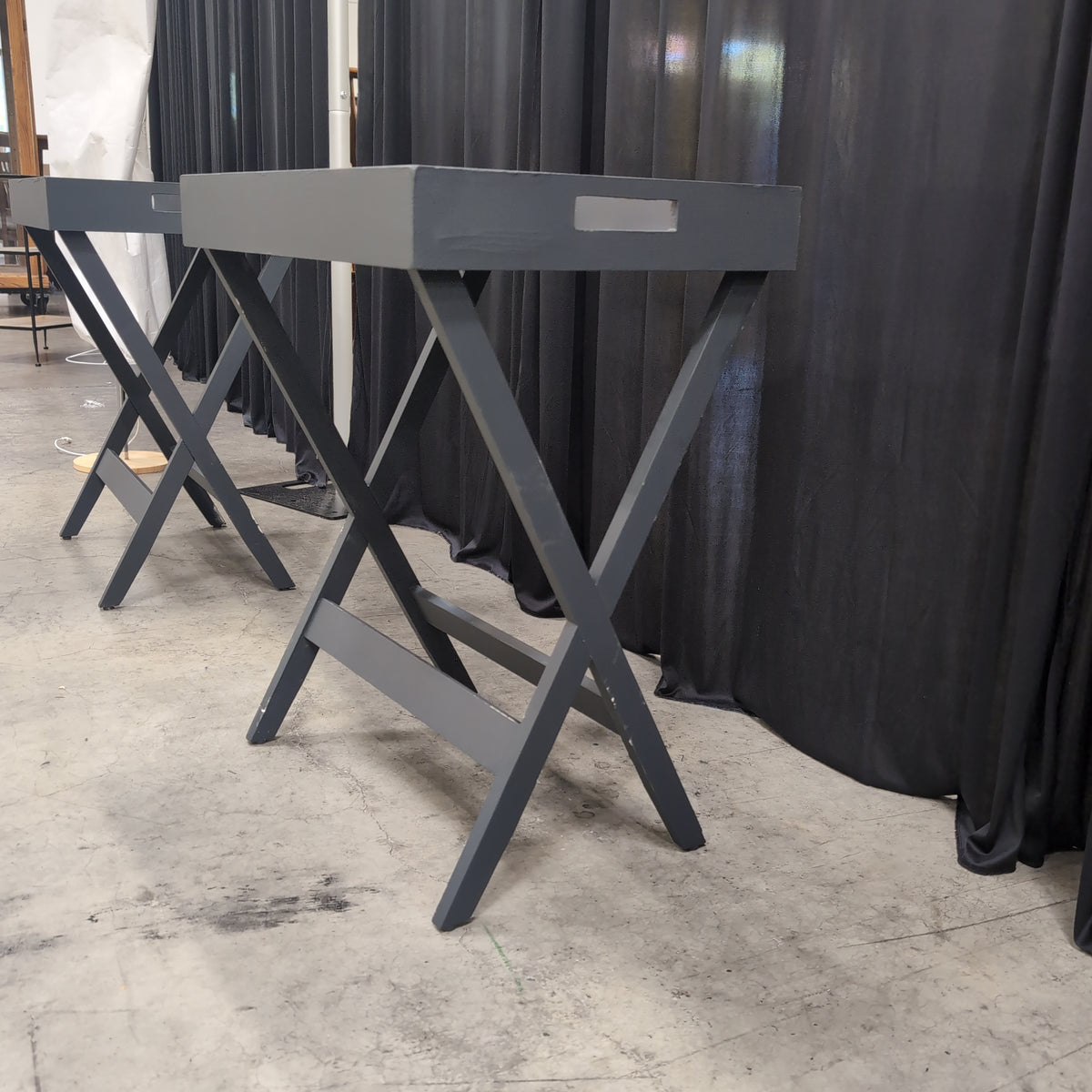 Pair of Black Folding TV Tray Tables with Floral Tops