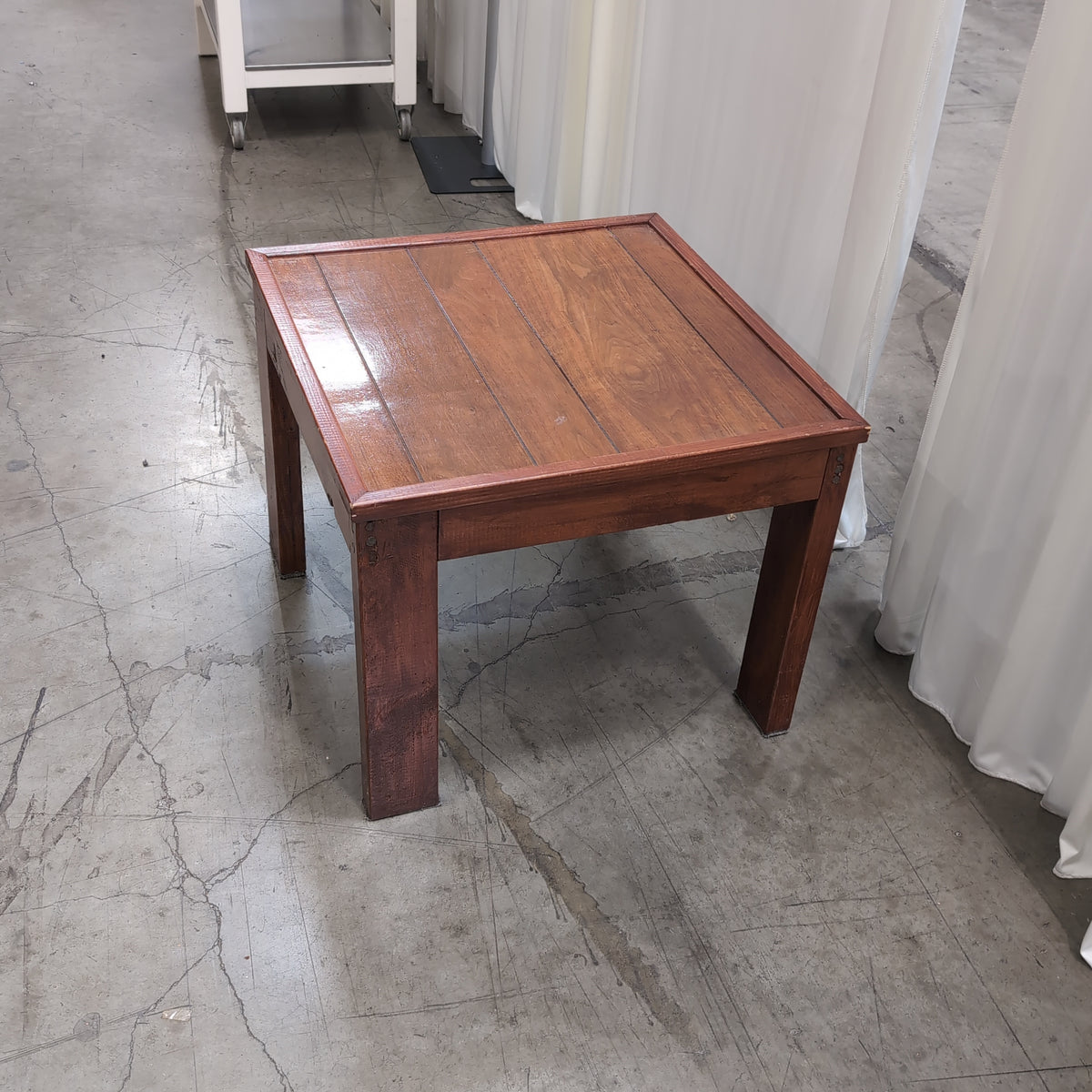 Square Brown Wood End Table with Slat Top