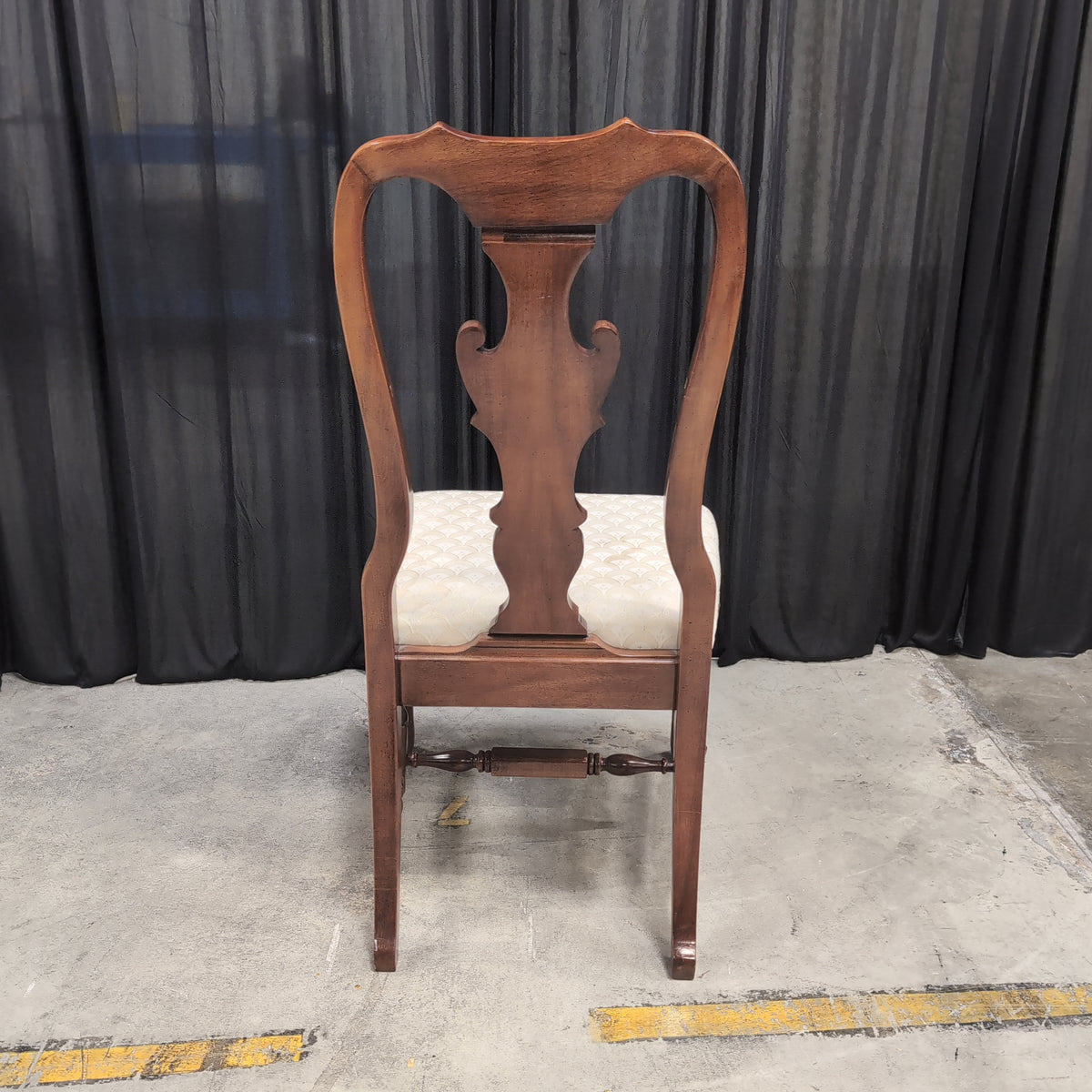 Carved Dark Wood Queen Anne Style Dining Chair