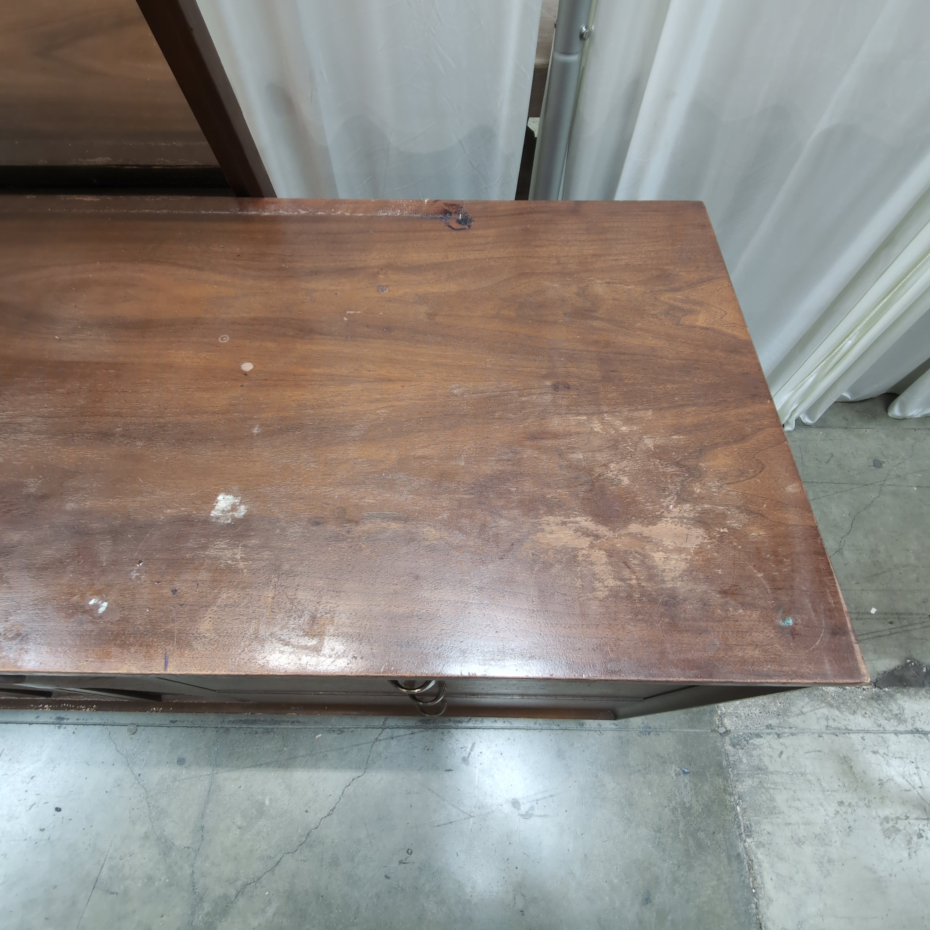 Mid-Century Modern Dark Wood Dresser with Matching Mirror