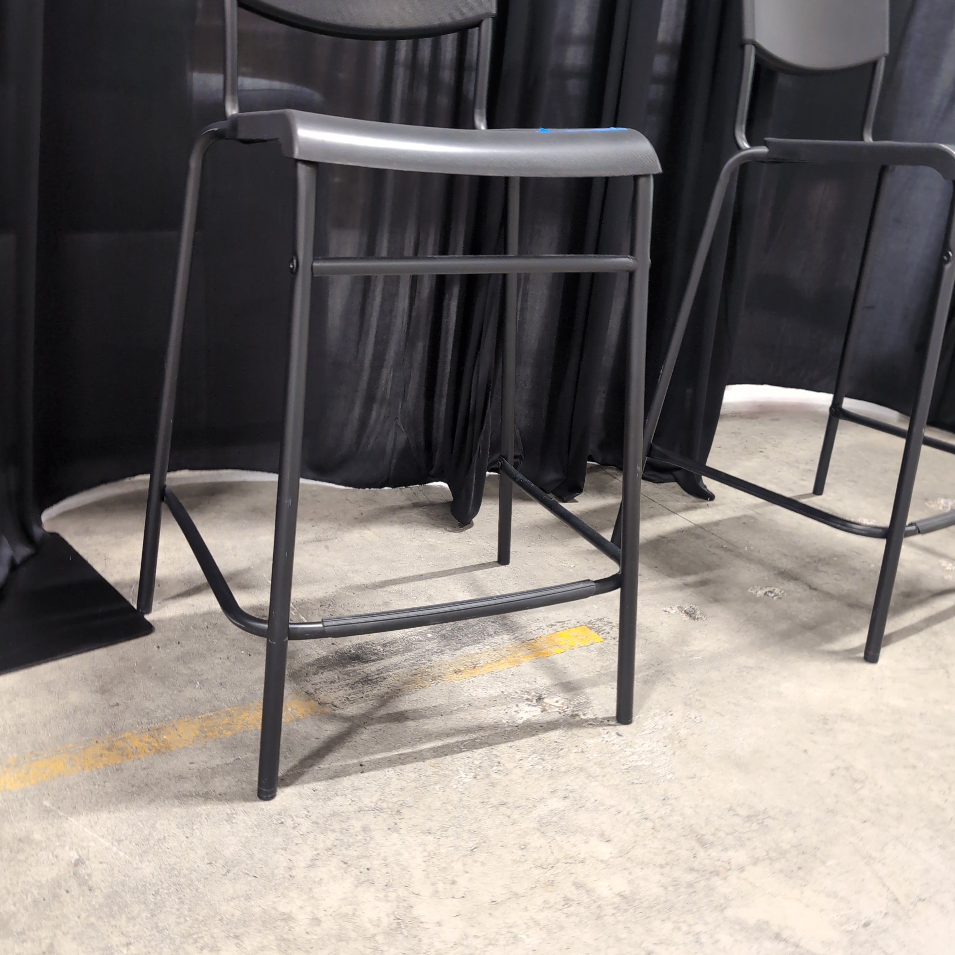 Two Grey Plastic Bar Stools with Metal Frames