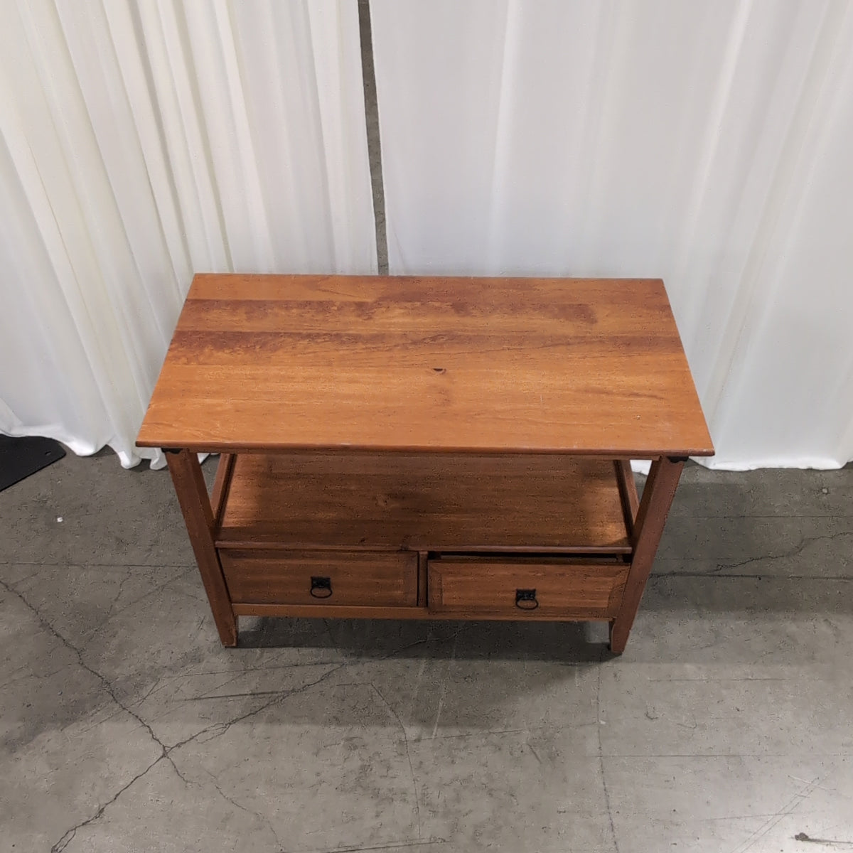 Cherry-Stained Wood End Table with Lower Shelf