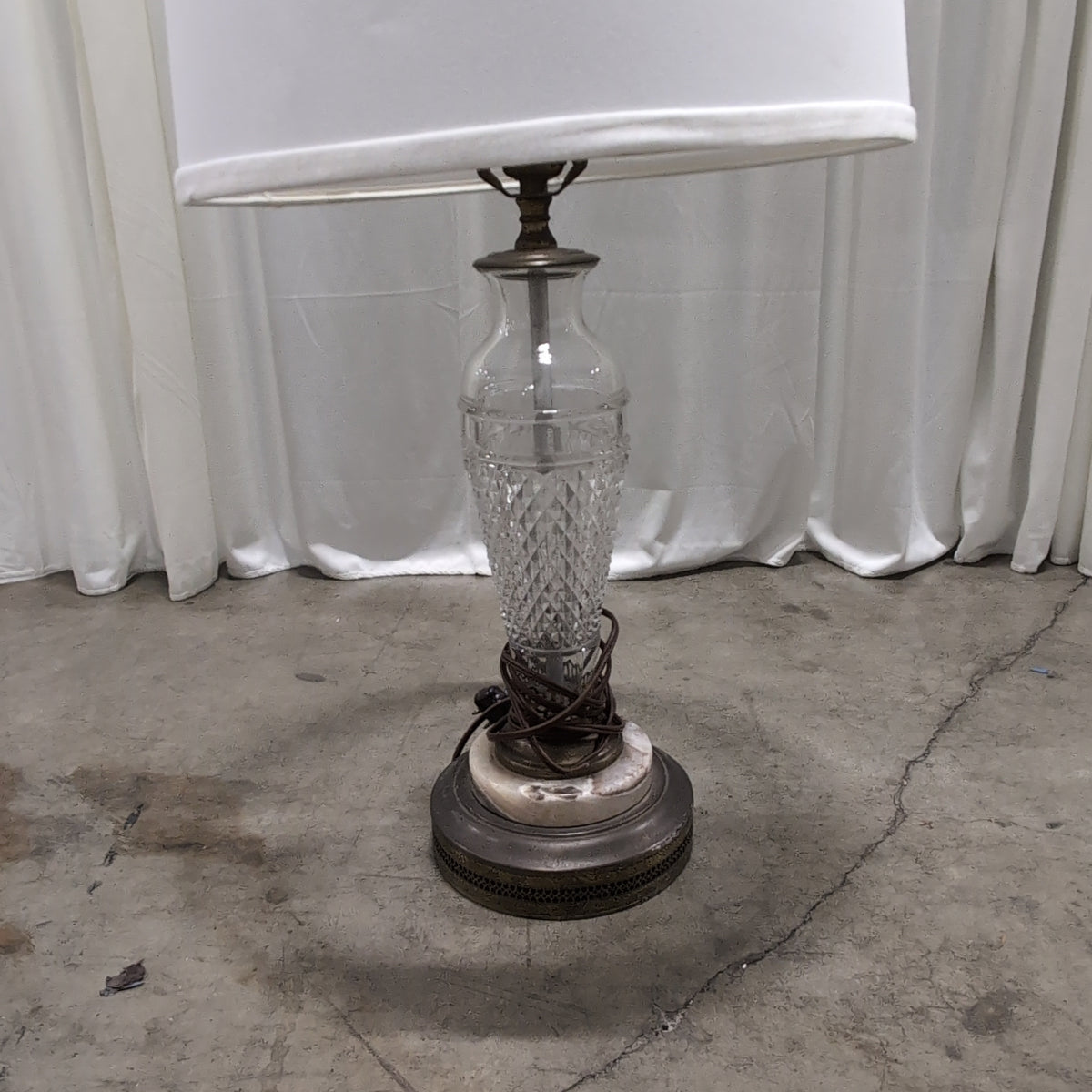 Clear Cut Glass and Bronze Table Lamp