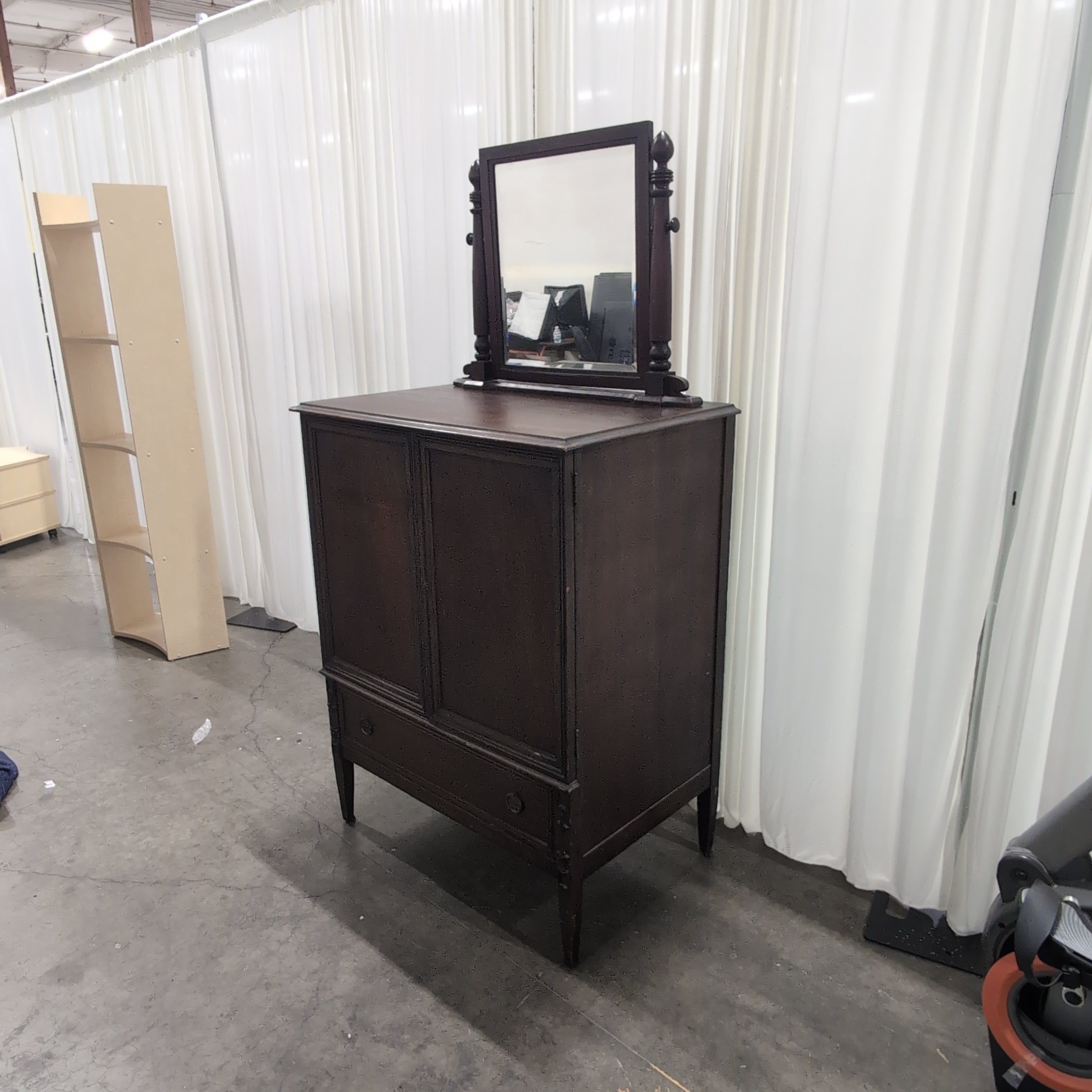 Traditional Dark Stained Wood Dresser with Side Doors
