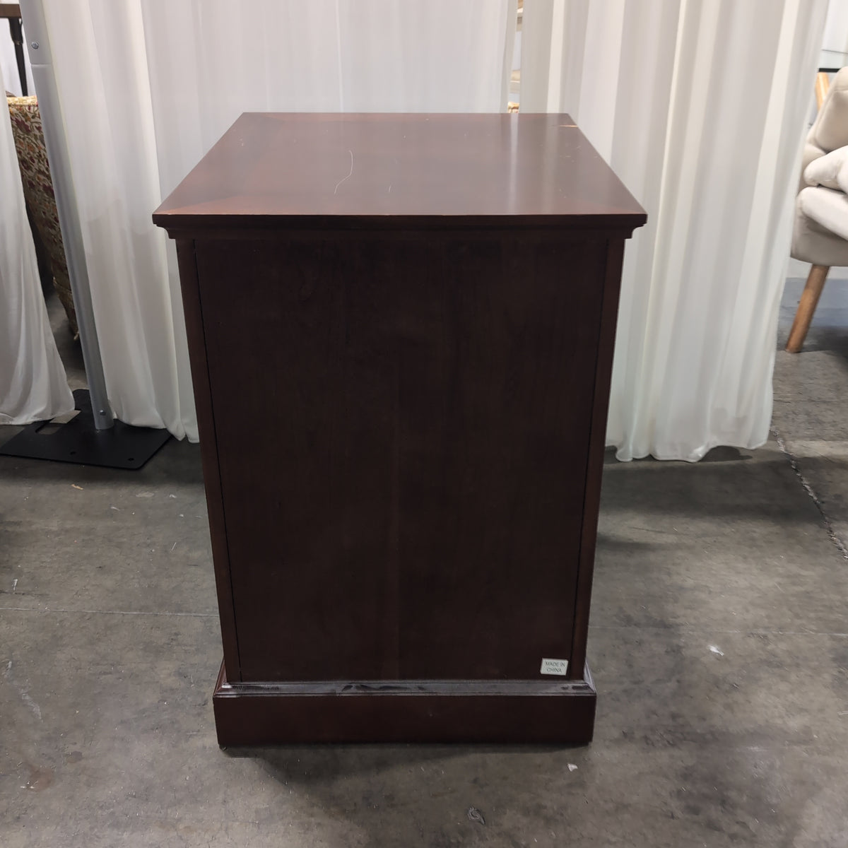 Dark Wood Two-Drawer Filing Cabinet with Ornate Pulls