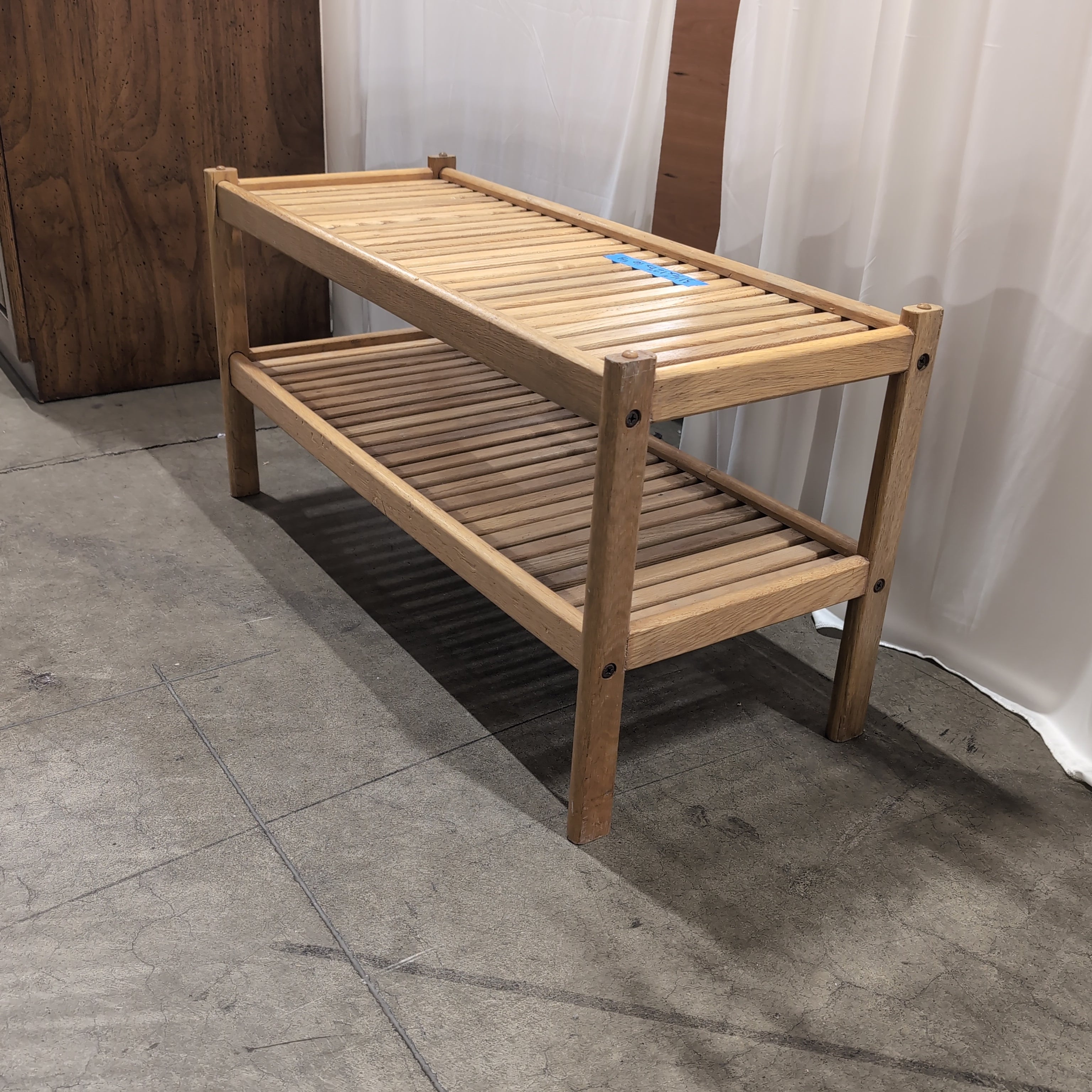Natural Wood Two-Tier Slatted Storage Shelf