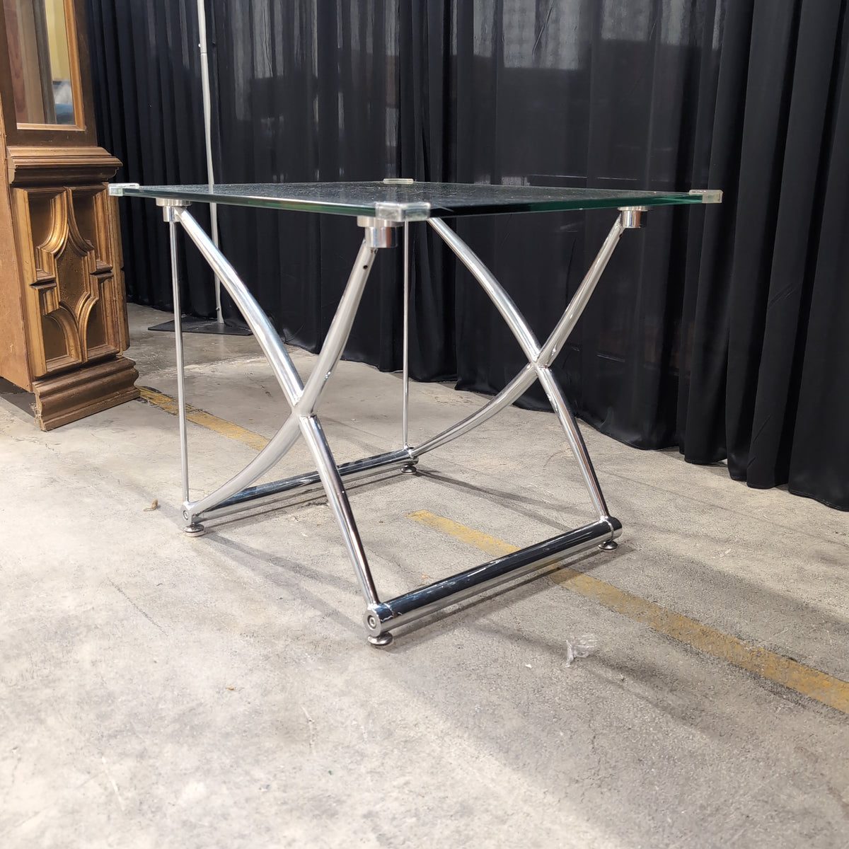 Modern Chrome X-Base Glass End Table