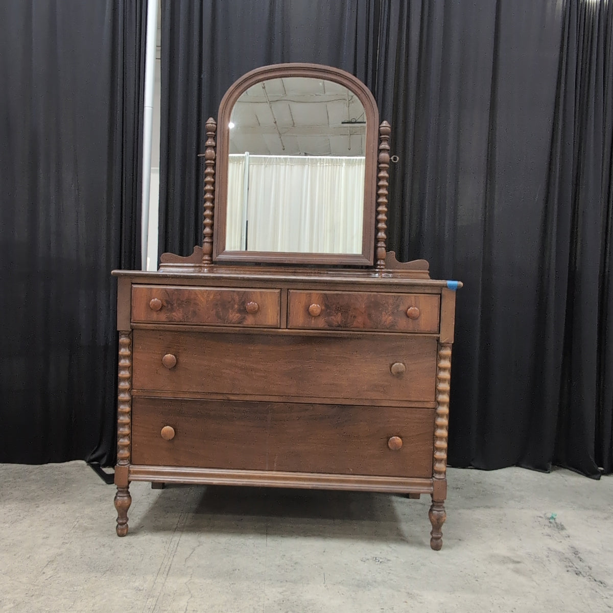 Vintage Brown Wood Dresser with Mirror