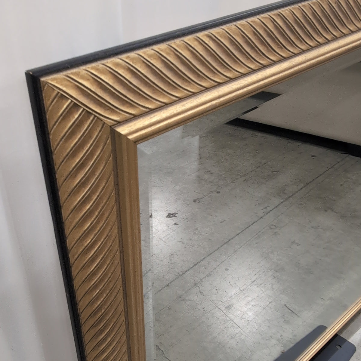 Large Rectangular Gold Wall Mirror with Textured Frame