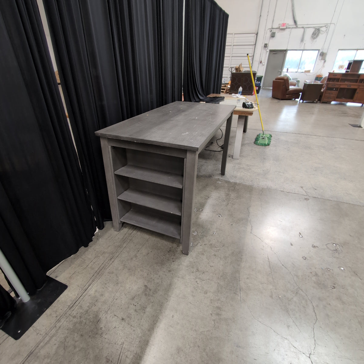 Ashley Furniture-Dark Gray Wood Rectangular Desk with Shelving