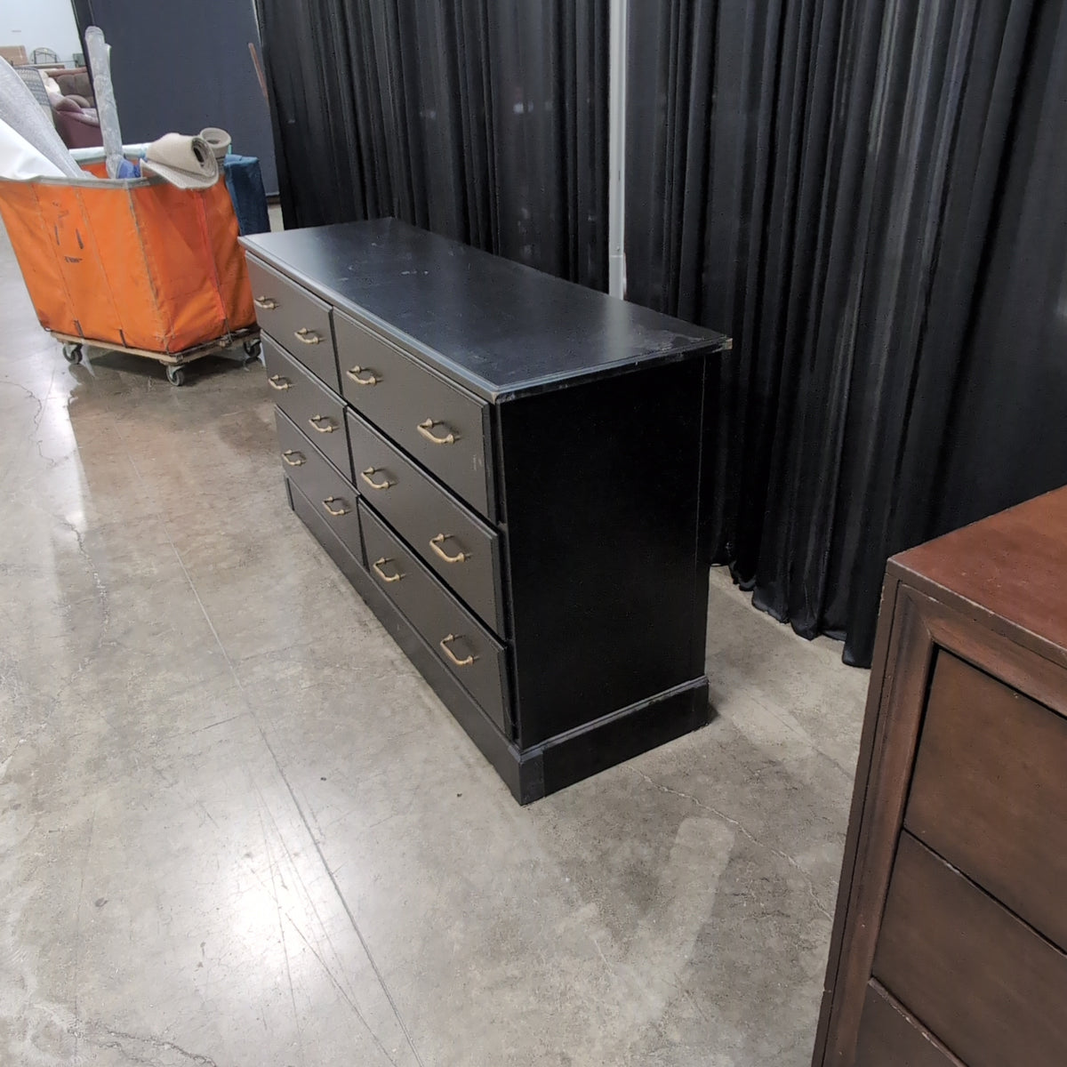 IKEA-Black Six-Drawer Dresser with Gold Pulls