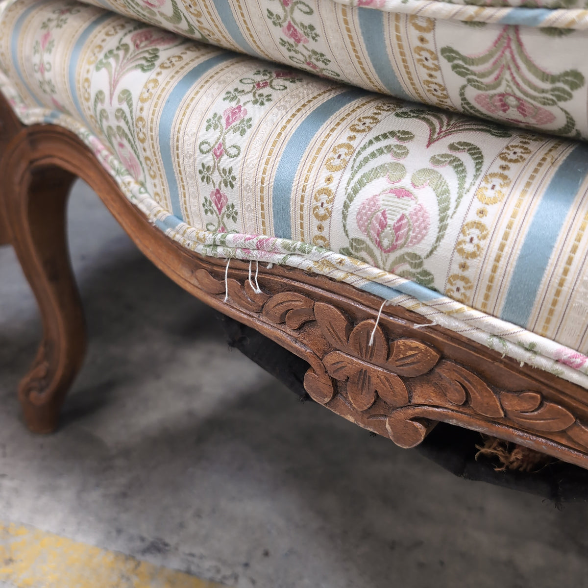 French Provincial Carved Wood Accent Chair in Floral Upholstery