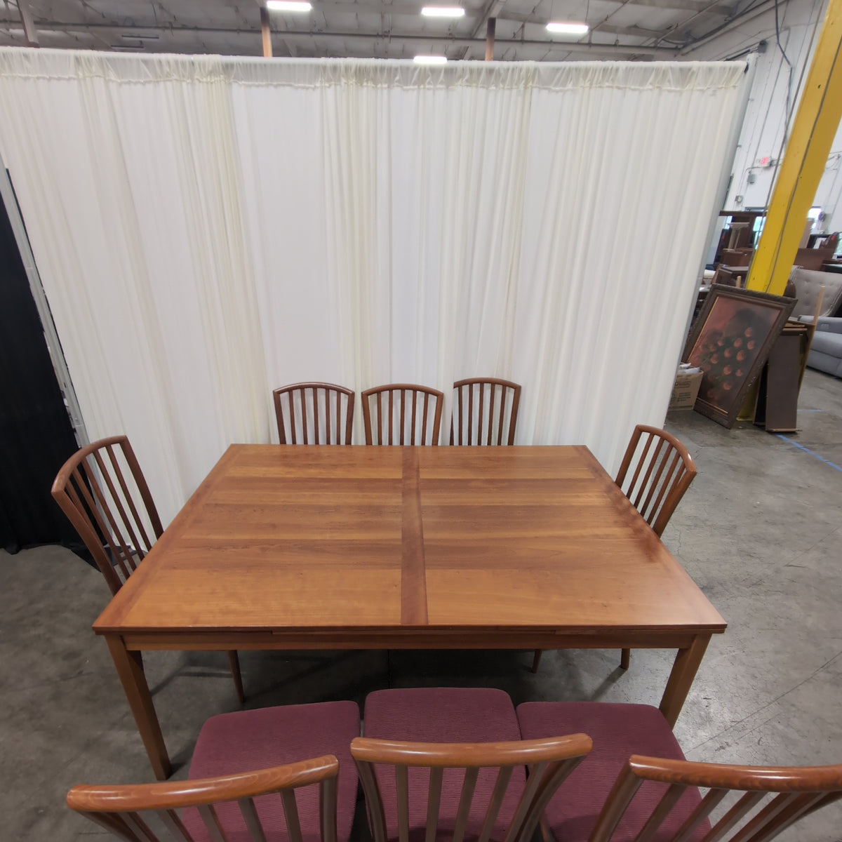 IMS SRL Medium Wood Dining Table with Eight Slat-Back Chairs